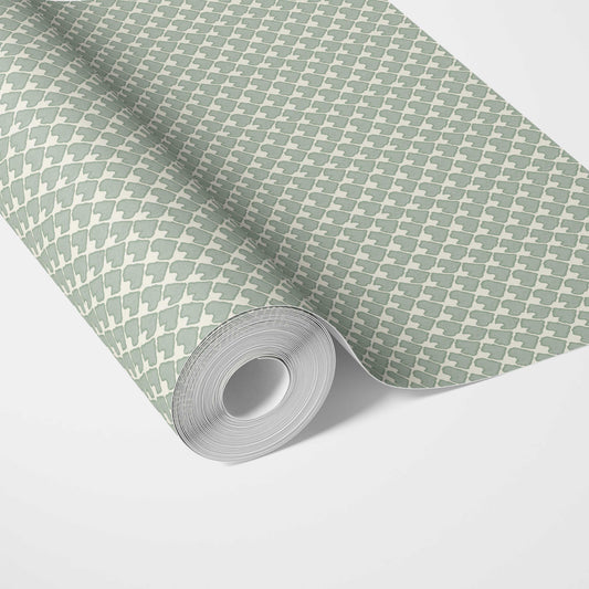 Small-Scale Geometric Print Traditional Wallpaper Sample (Sage Green/ White)