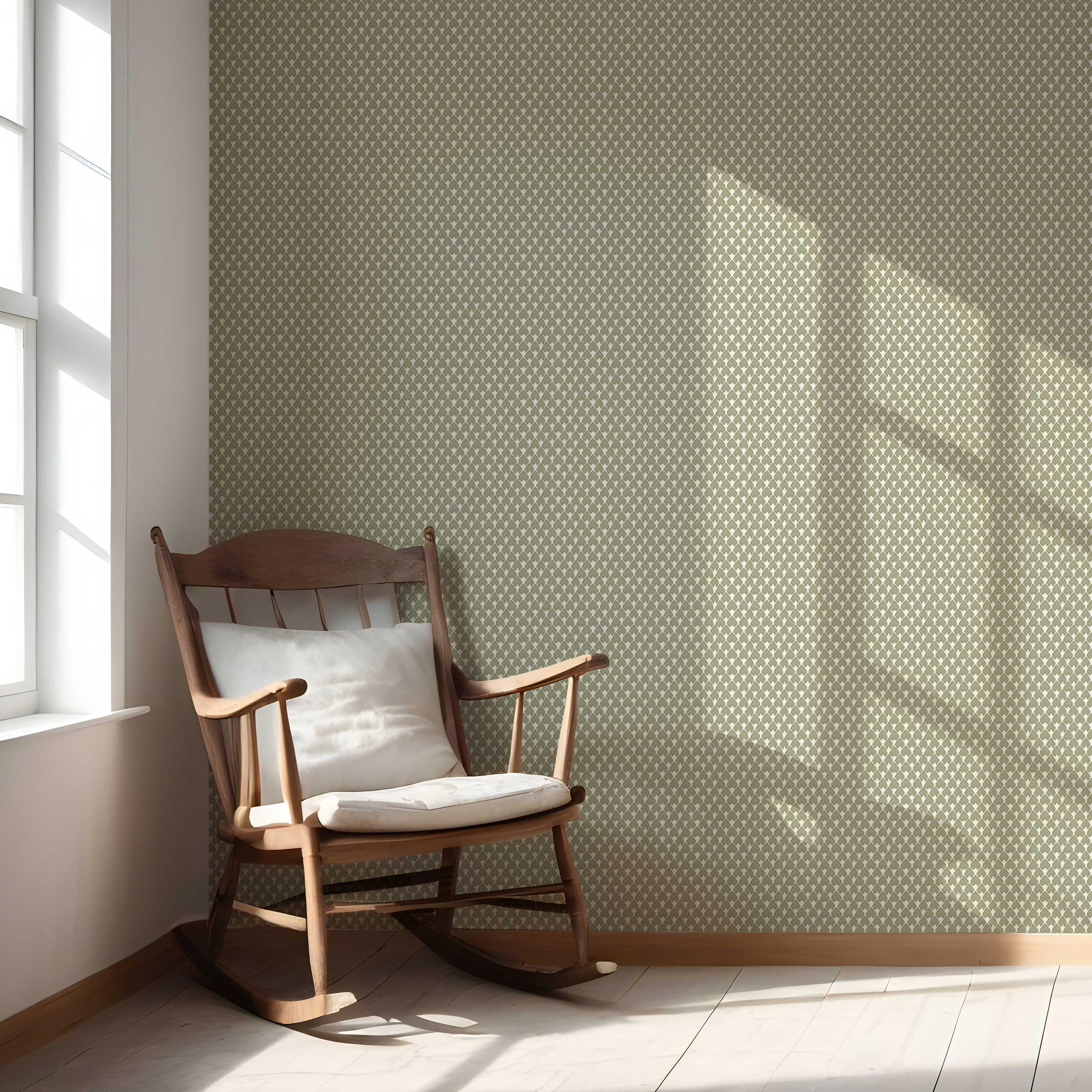 Small-Scale Geometric Print Nursery Wallpaper Sample (Olive Green/ White)