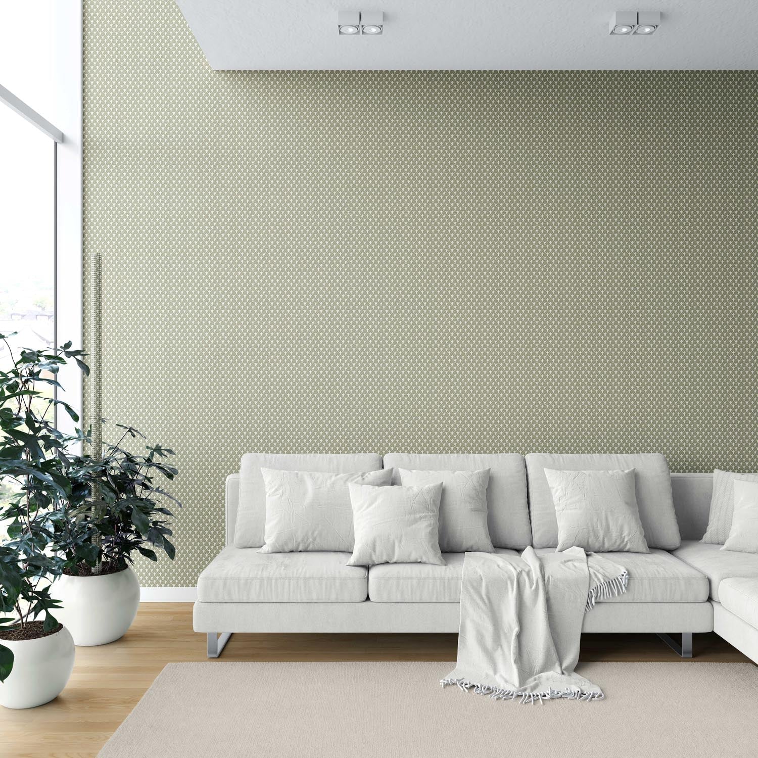 Small-Scale Geometric Print Shower Toilet Wallpaper Sample (Olive Green/ White)