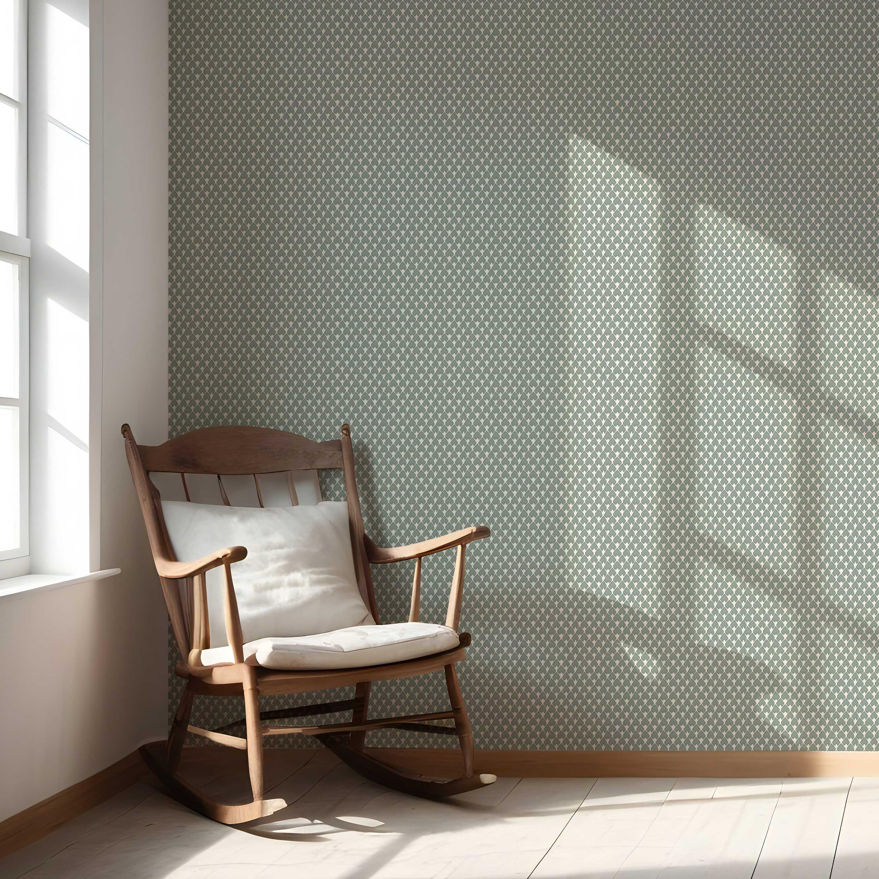 Neutral-Toned Small-Scale Geometric Print Nursery Wallpaper Sample (Gray-Green/ White)