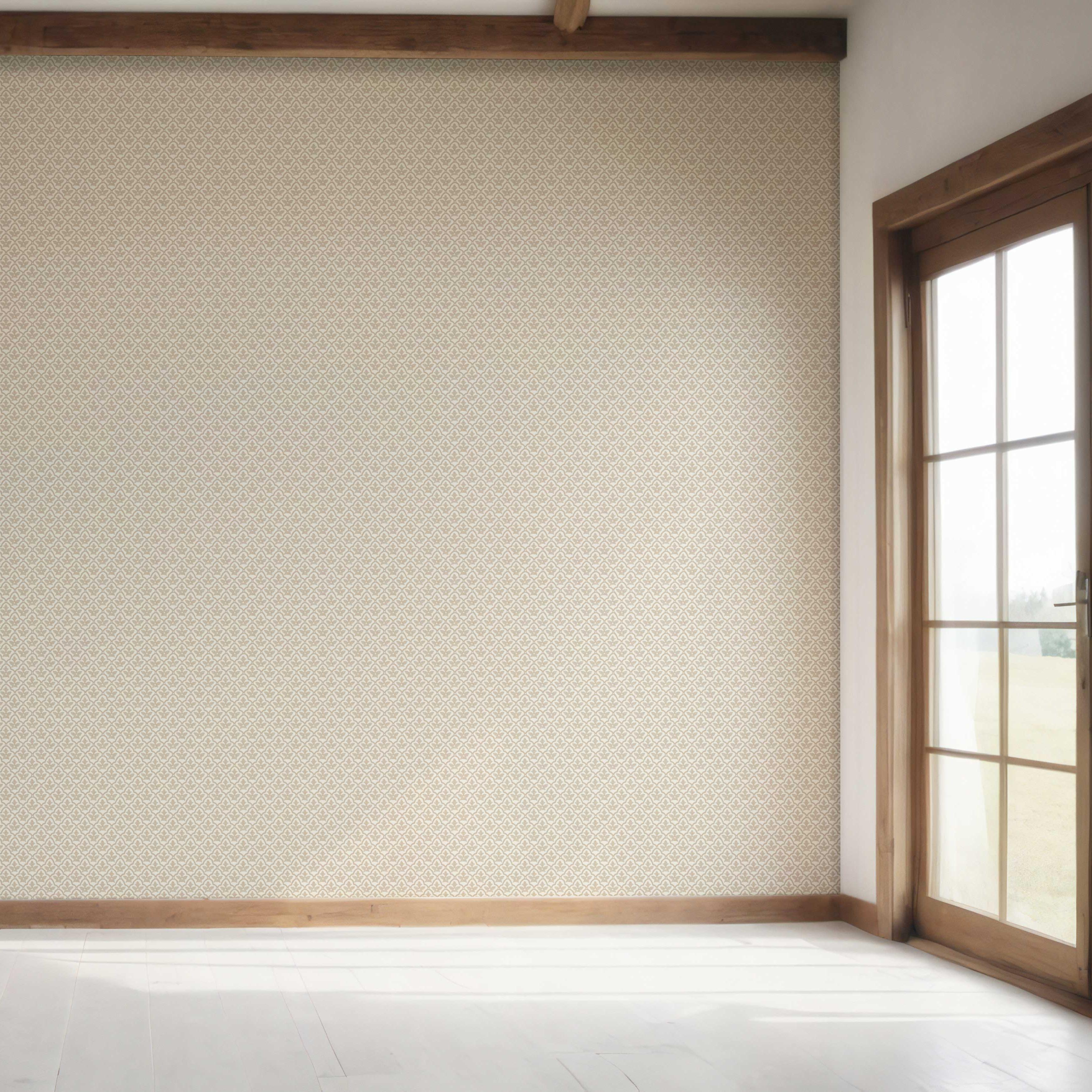 Neutral-Toned Small Floral Lattice Bedroom Wallpaper Sample (Beige/ Cream)