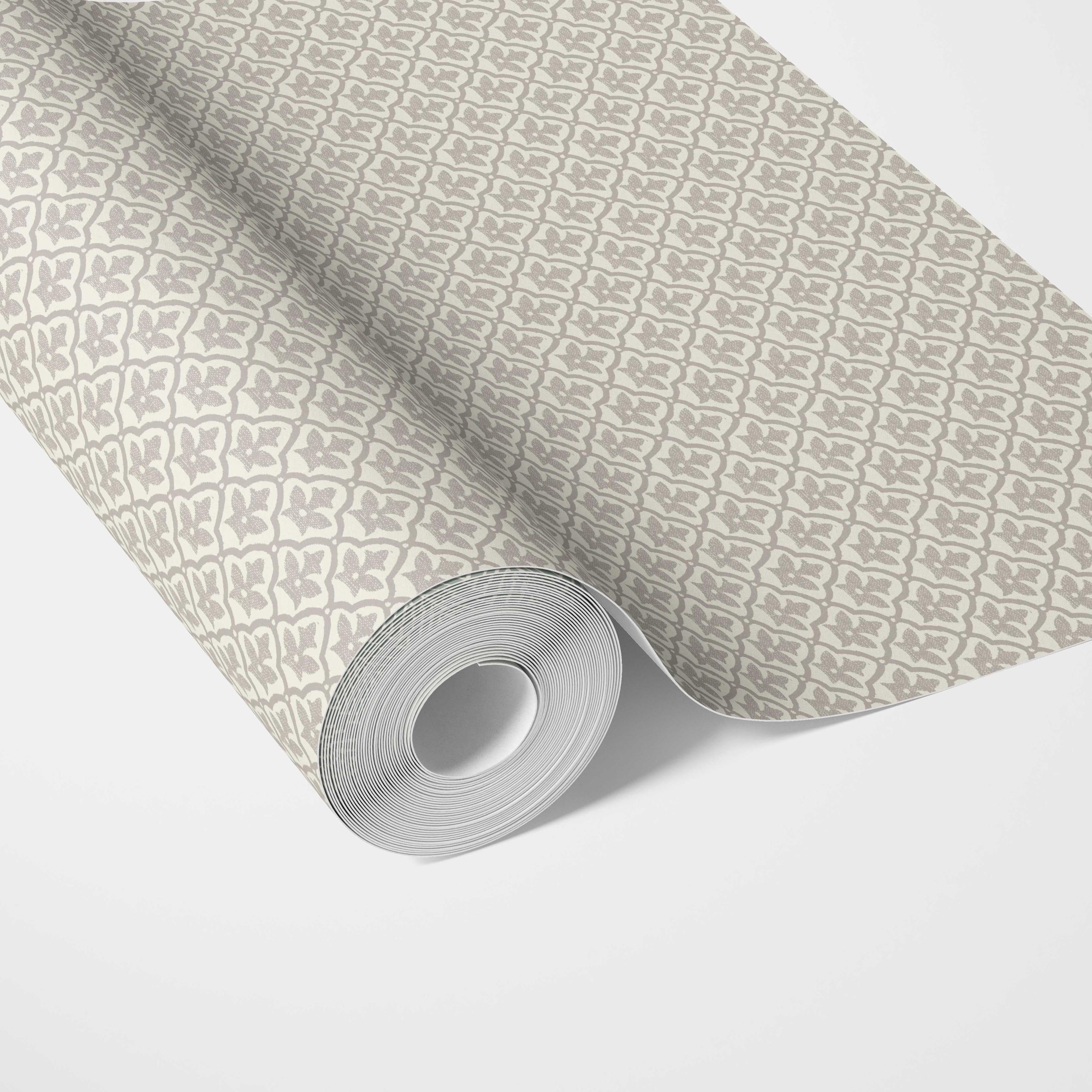 Neutral-Toned Small Floral Lattice Traditional Wallpaper Sample (Warm Gray/ Greige)