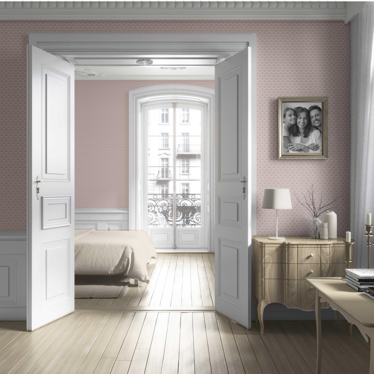 Small-Scale Floral Lattice Living Room Wallpaper (Soft Pink/ White)