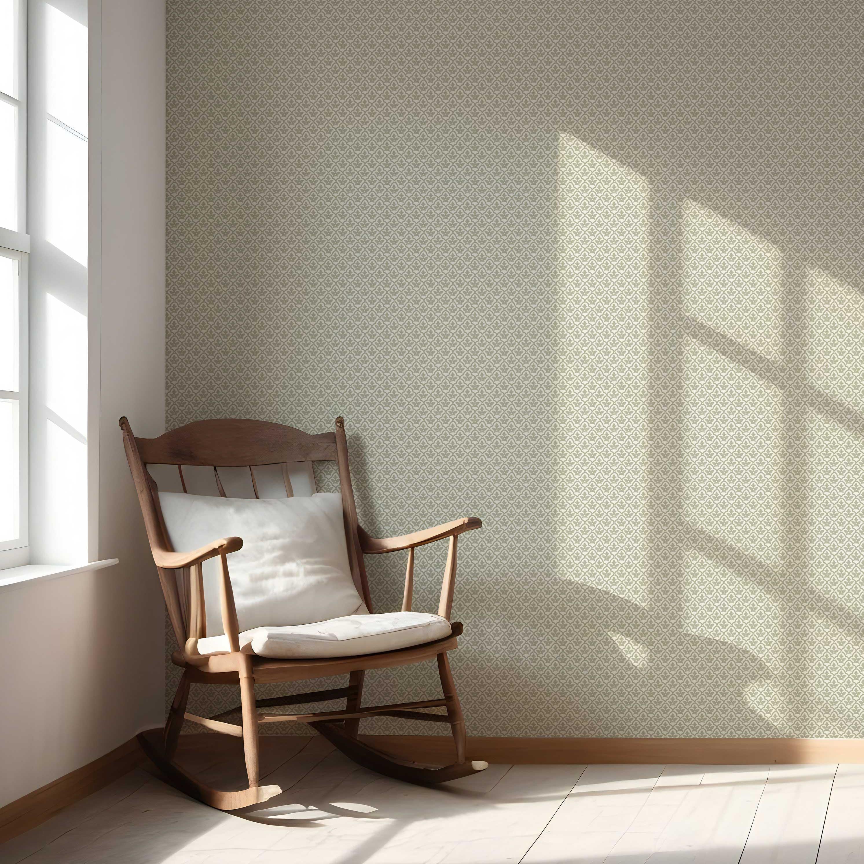 Small-Scale Floral Lattice Nursery Wallpaper Sample (Green/ White)