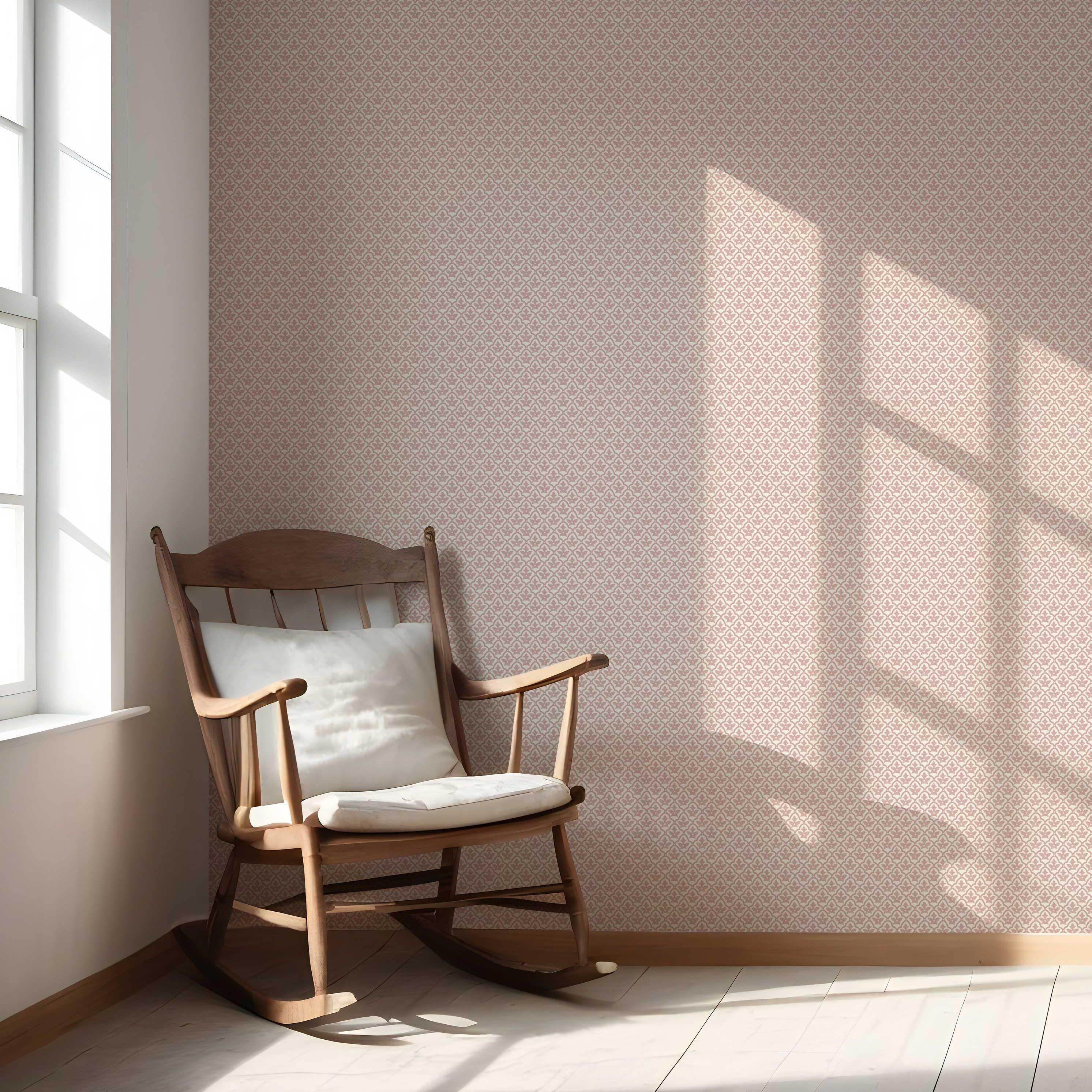 Small-Scale Floral Lattice Nursery Wallpaper (Pink/ White)