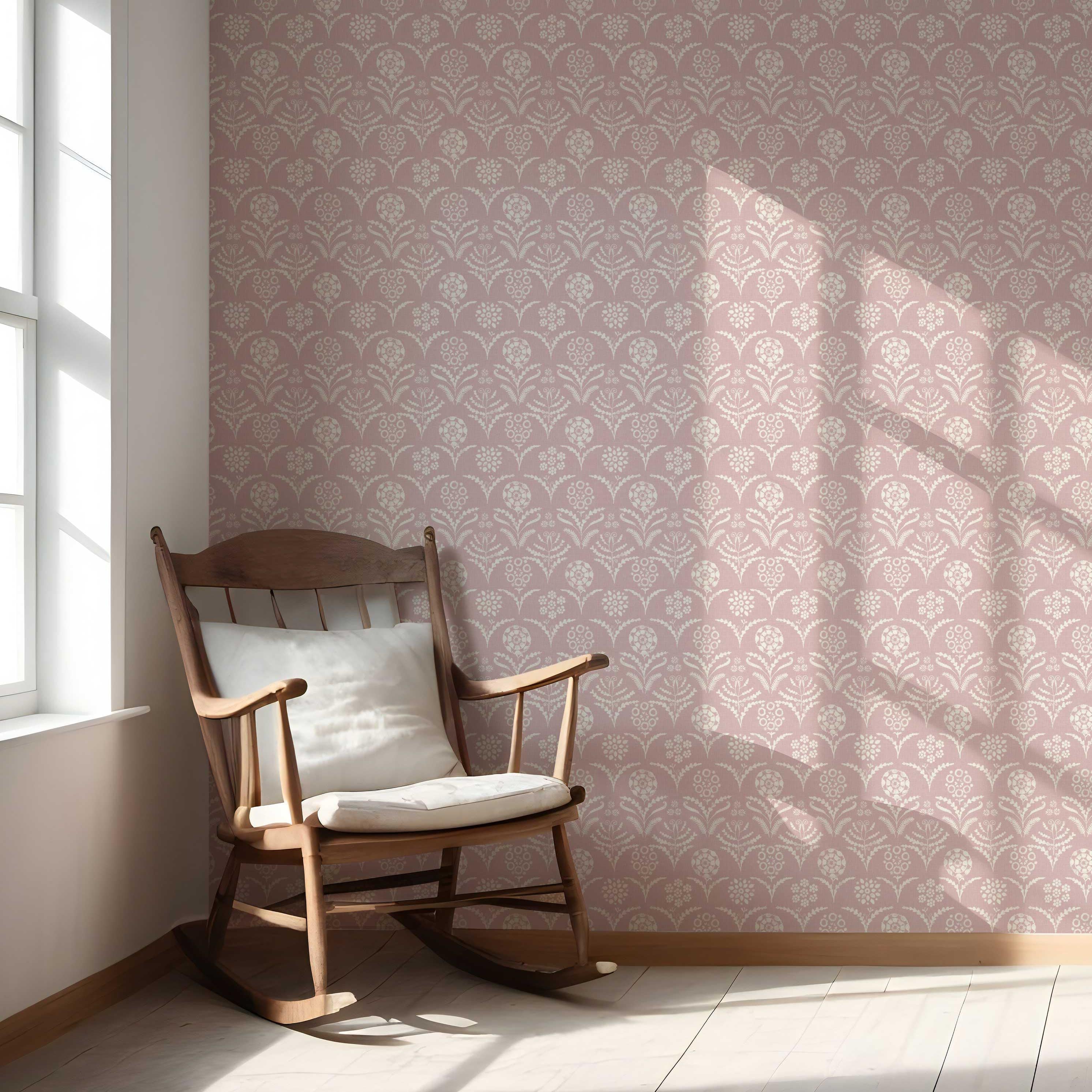 Modern Floral Botanical Kitchen Wallpaper (Pink/ White)