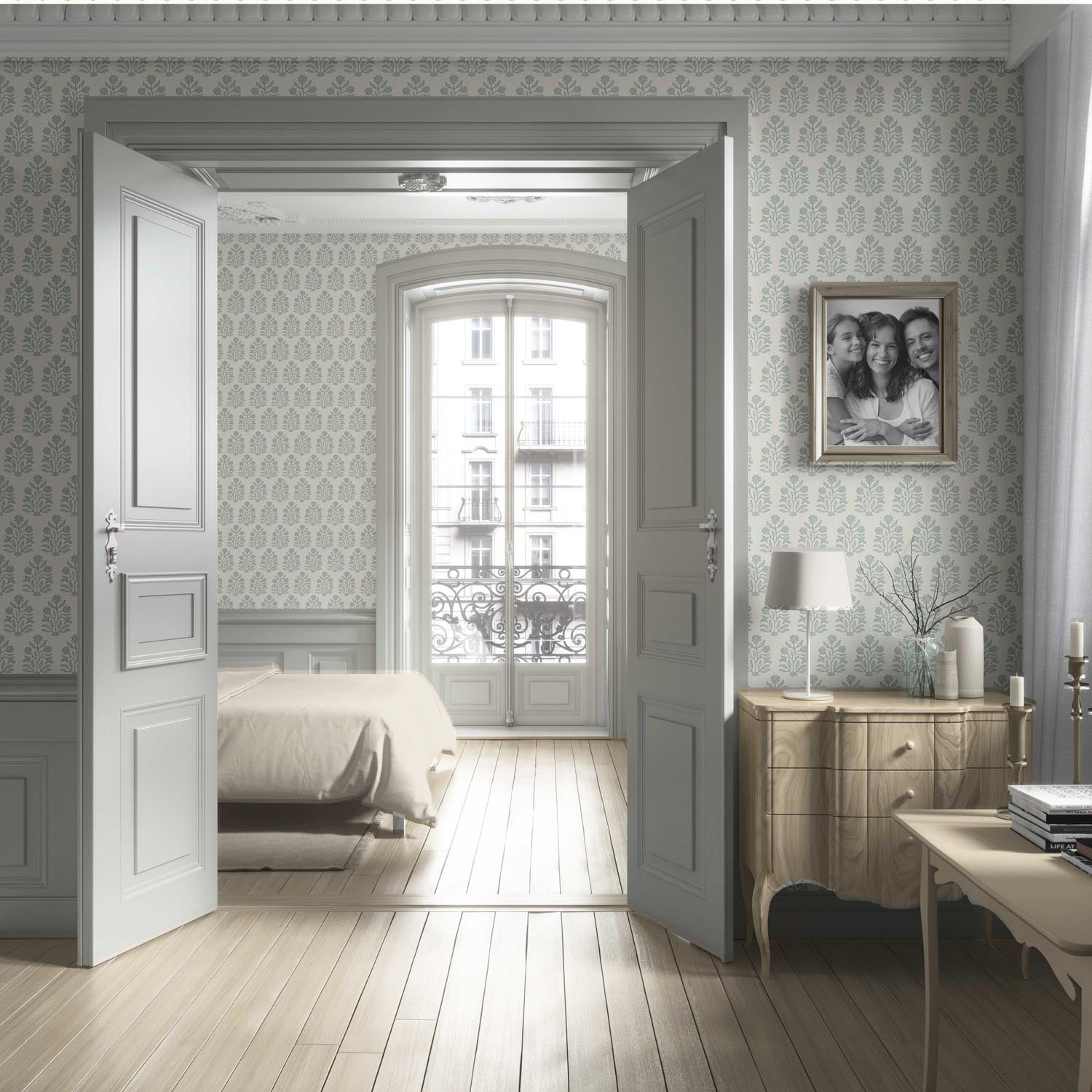 Vintage-Inspired Floral Block Print Living Room Wallpaper Sample (Cream/ Sage Green)
