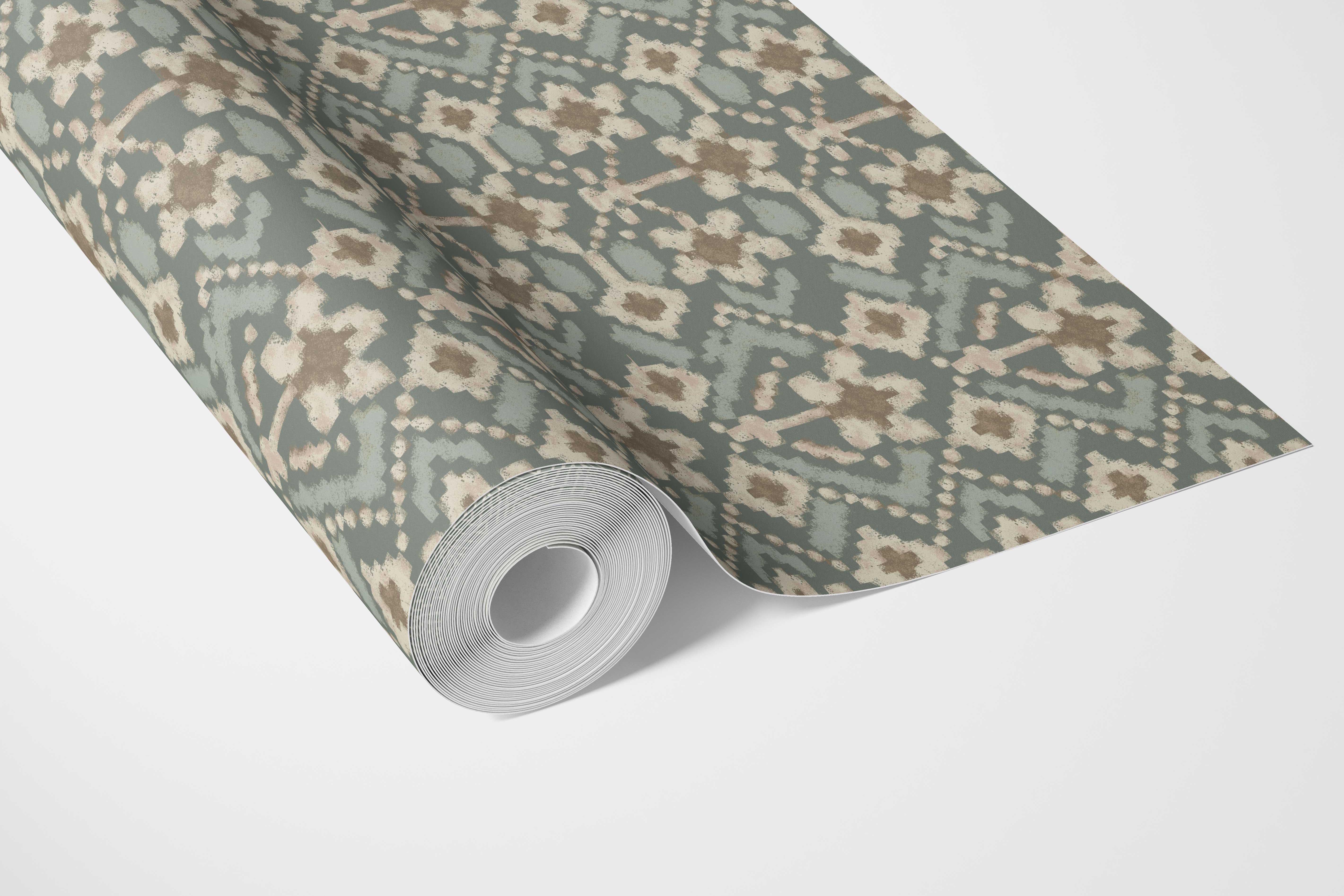 Modern Botanical Floral Bathroom Wallpaper Sample (Forest Green / Beige)