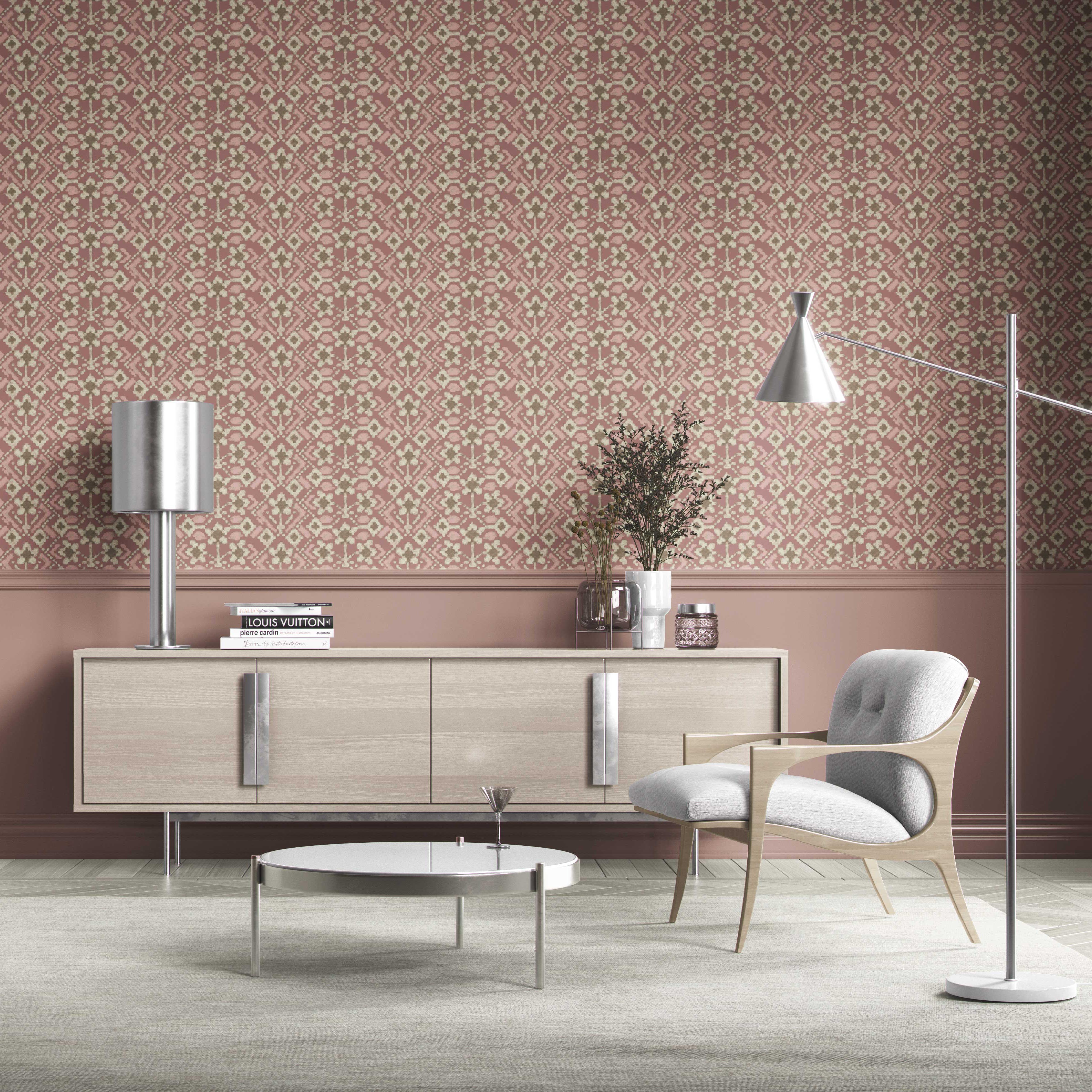 Modern Botanical Floral Kitchen Wallpaper Sample (Peach/ Dusky Pink/ Beige)