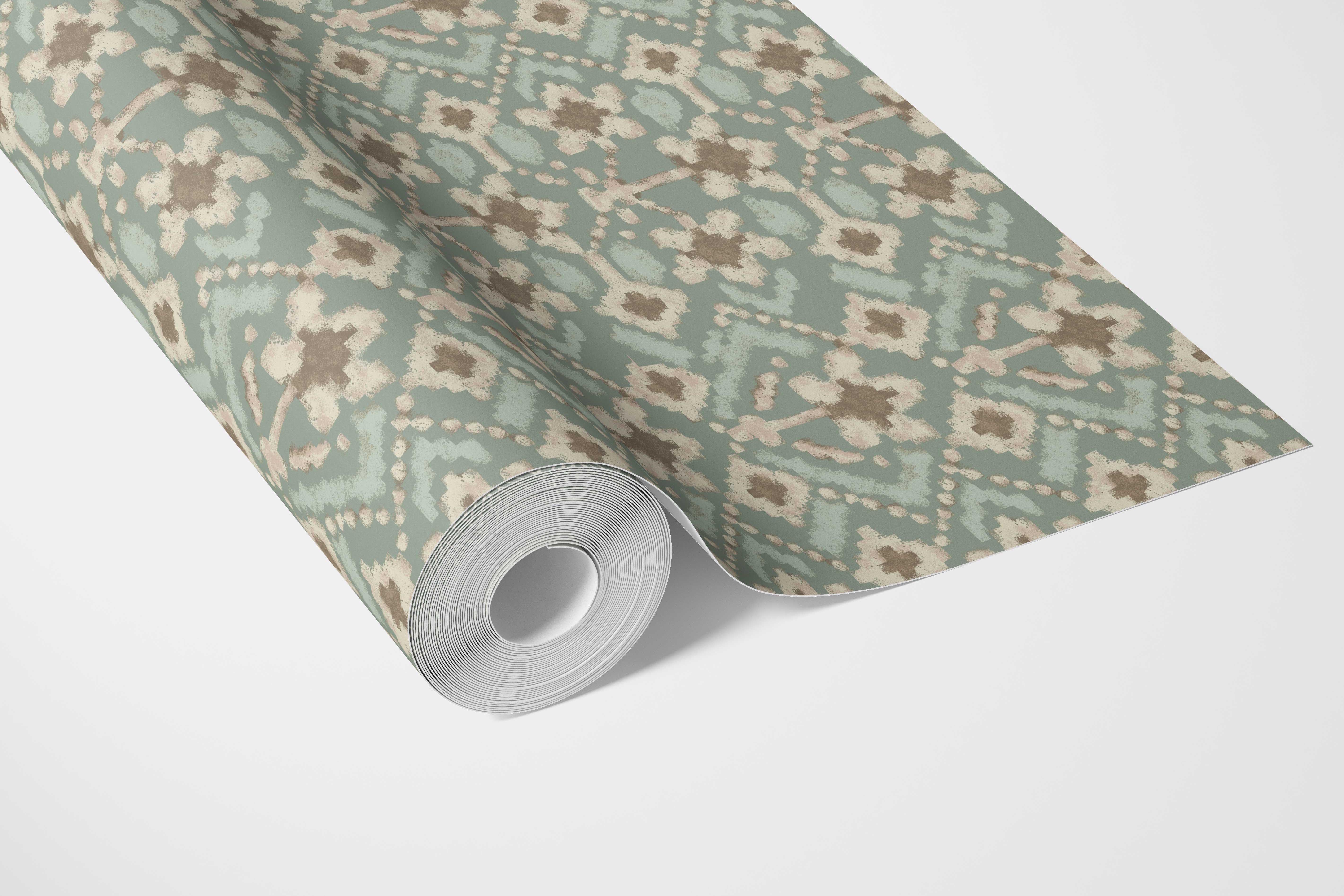 Modern Botanical Floral Bathroom Wallpaper Sample (Sage Green/ Beige)