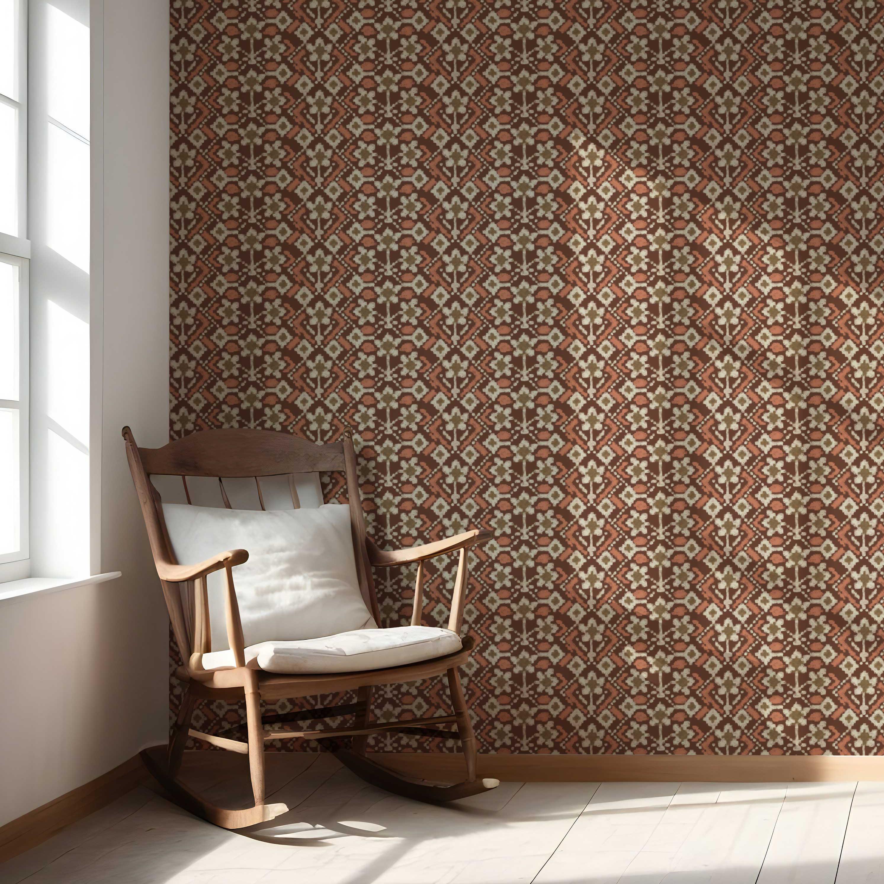 Modern Botanical Floral Nursery Wallpaper Sample (Brown/ Orange/ Beige)