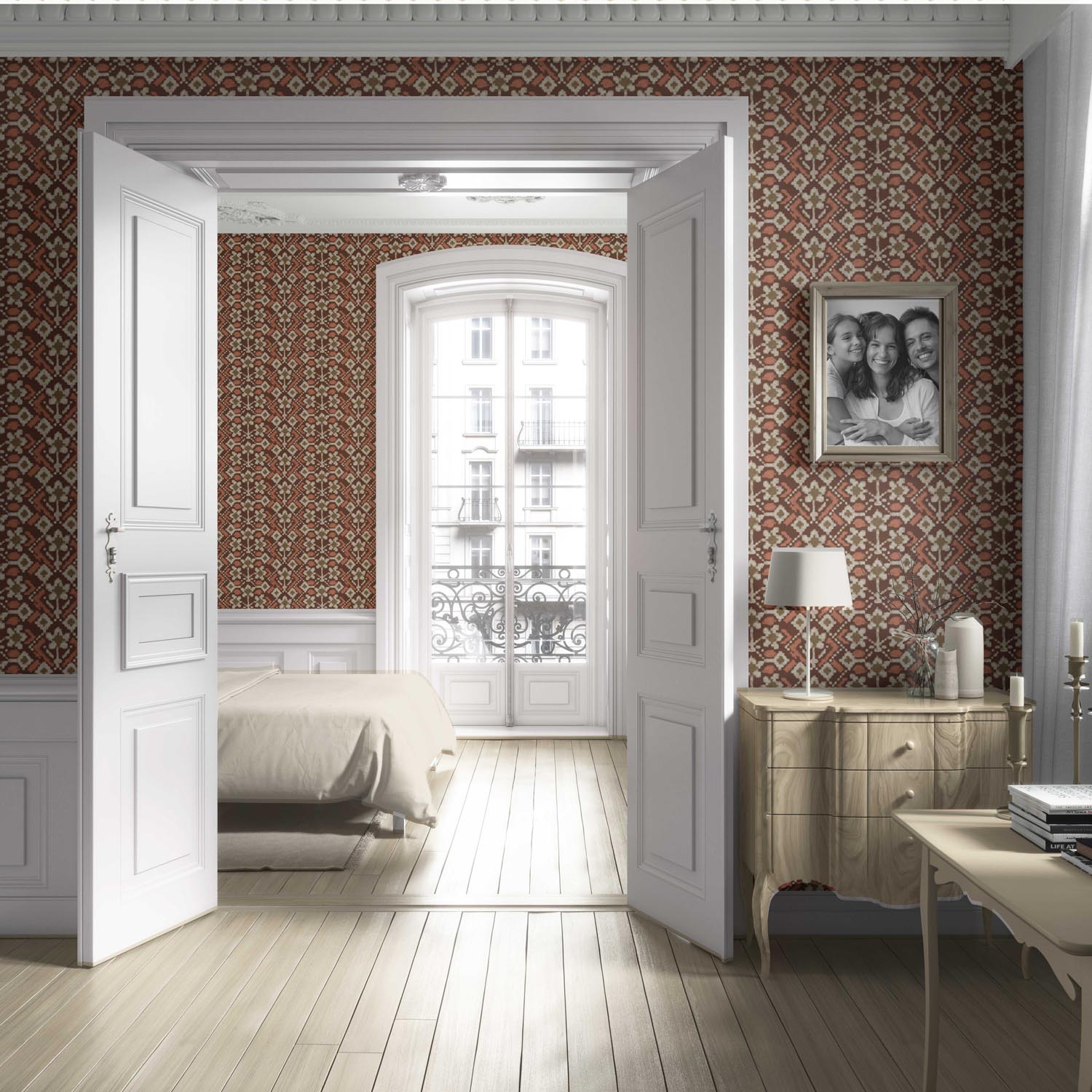 Modern Botanical Floral Living Room Wallpaper Sample (Brown/ Orange/ Beige)