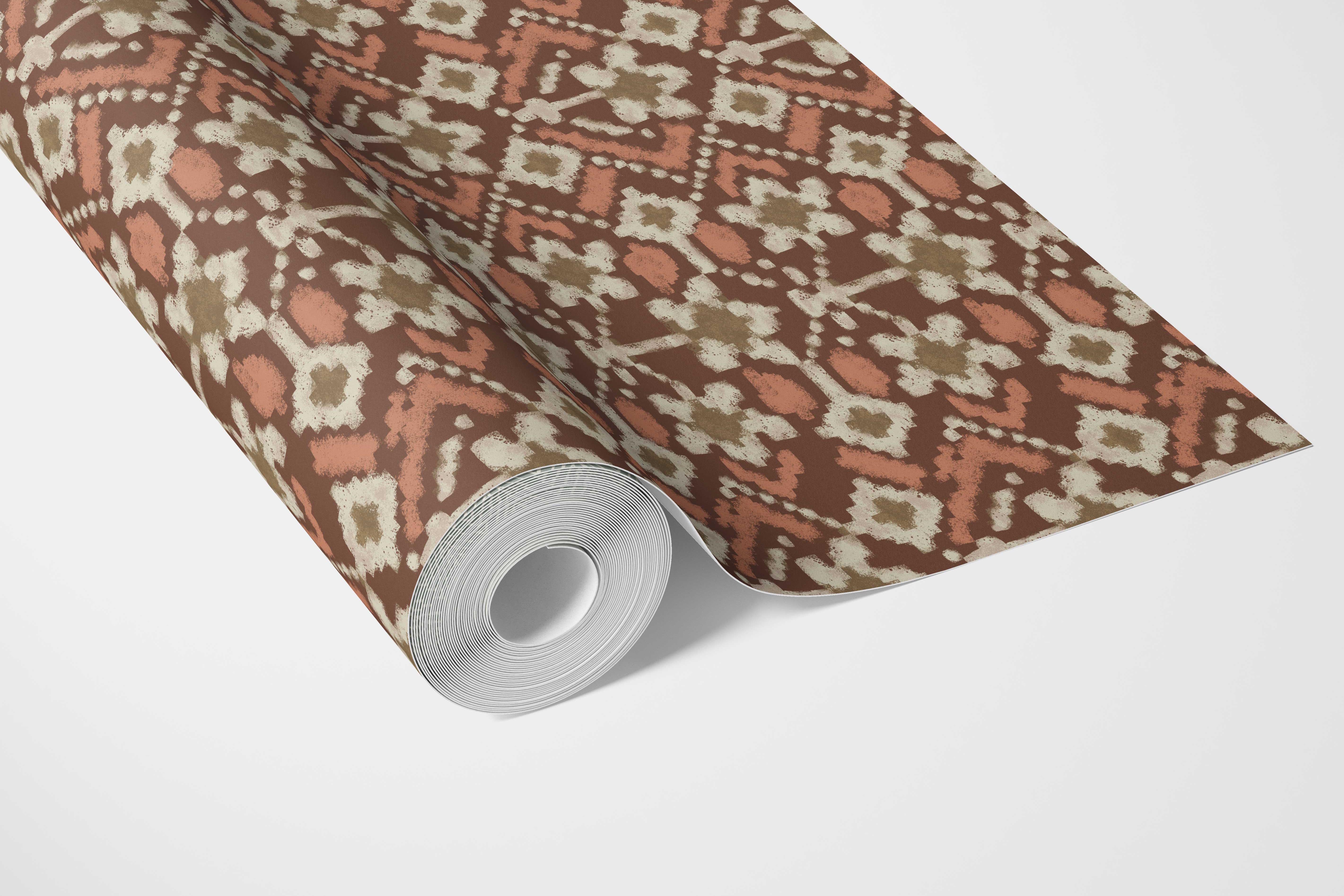 Modern Botanical Floral Bathroom Wallpaper Sample (Brown/ Orange/ Beige)