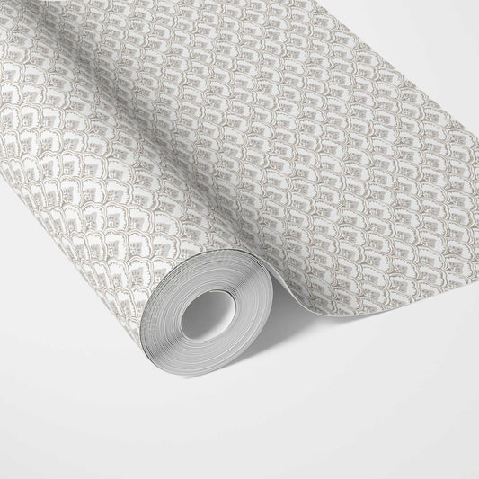 Small-Scale Floral Lattice Traditional Wallpaper Sample (Gray/ White)