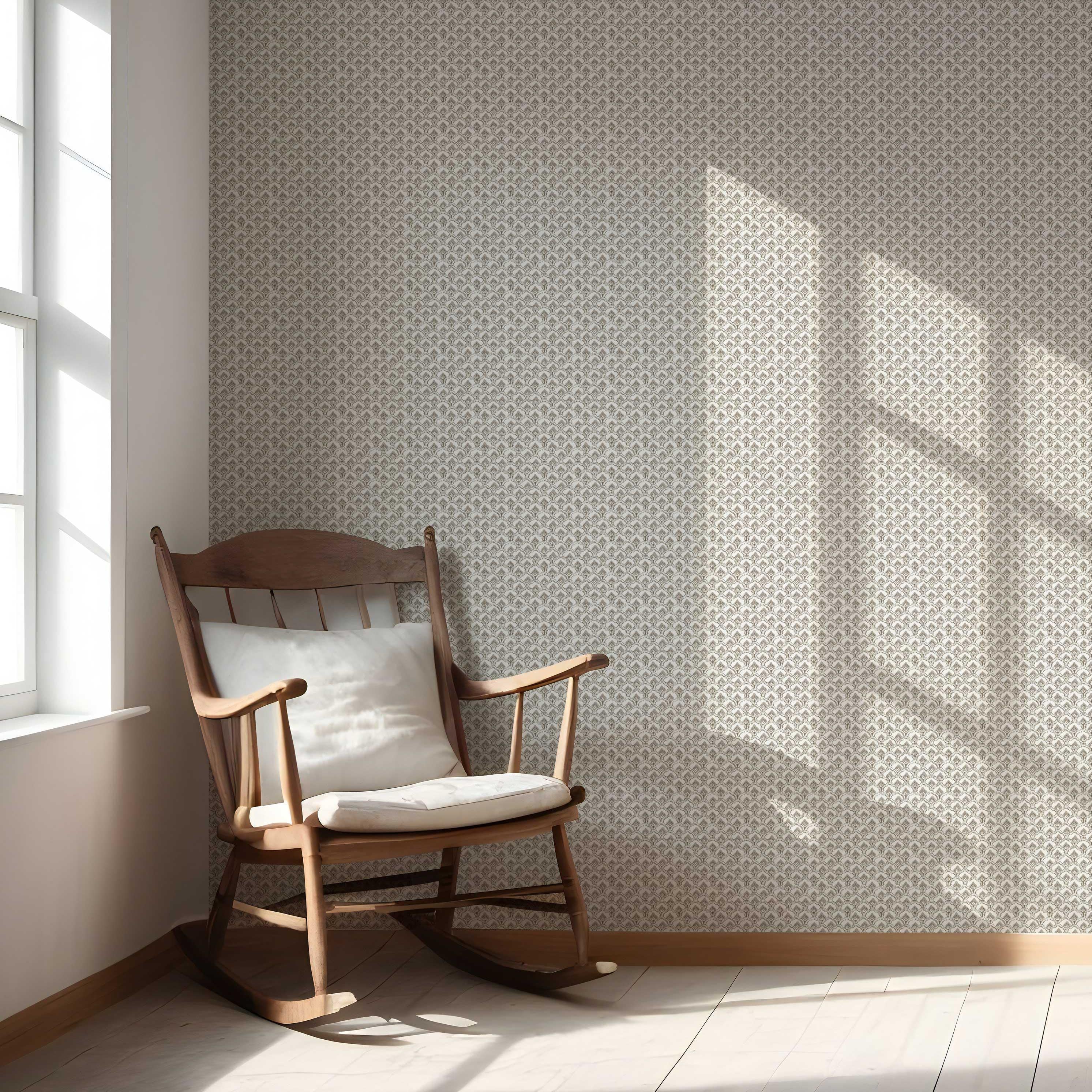 Small-Scale Floral Lattice Nursery Wallpaper Sample (Beige/ Gray/ White/ Taupe)