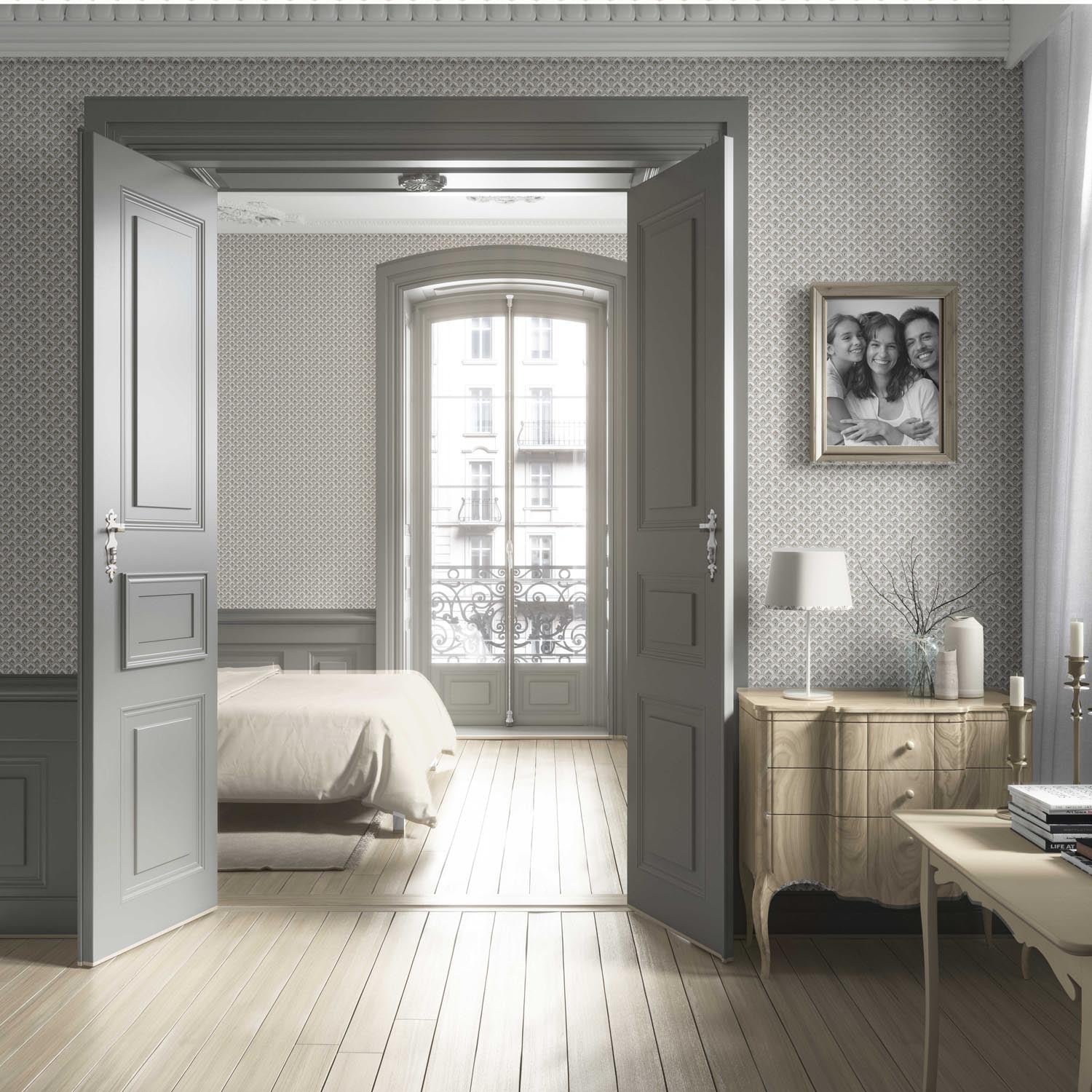 Small-Scale Floral Lattice Living Room Wallpaper Sample (Beige/ Gray/ White/ Taupe)