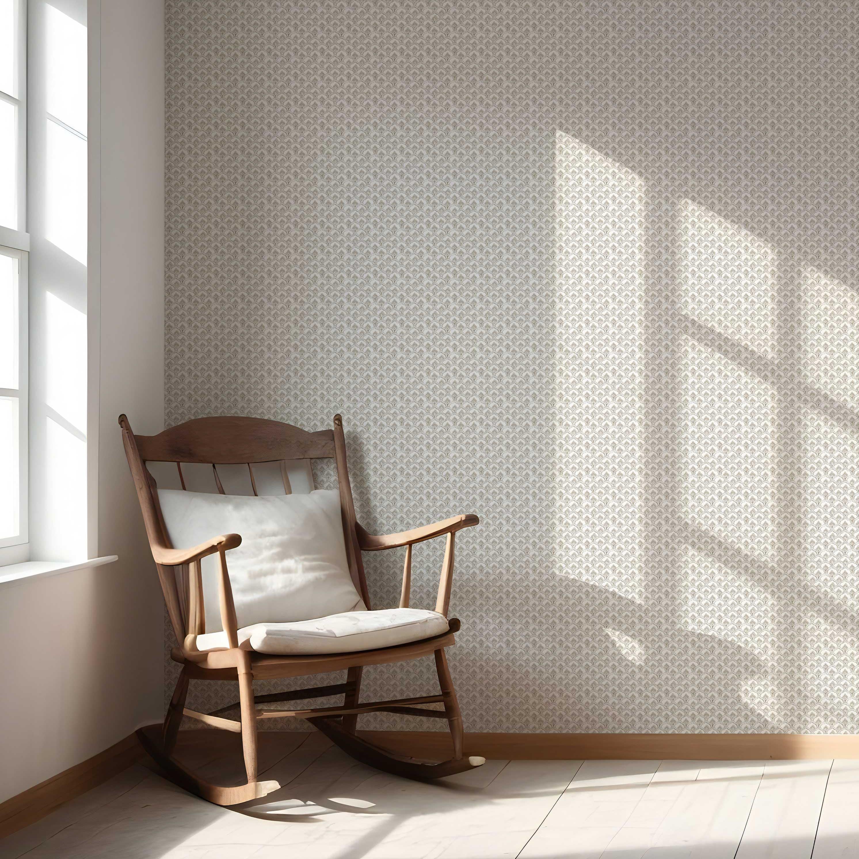 Small-Scale Floral Lattice Nursery Wallpaper (Warm Gray/ Beige/ Taupe/ White)