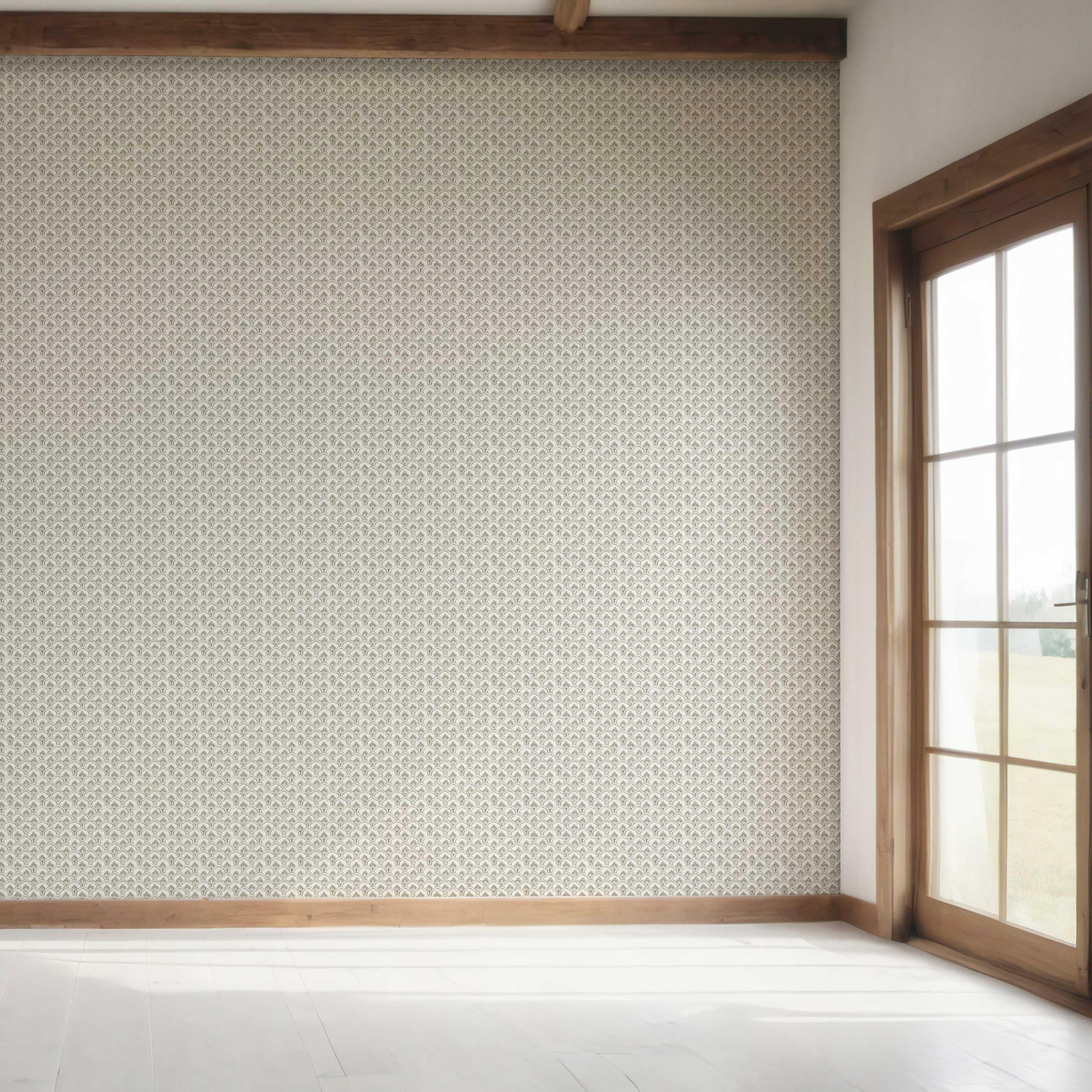 Small-Scale Floral Lattice Bedroom Wallpaper Sample (Gray/ White)
