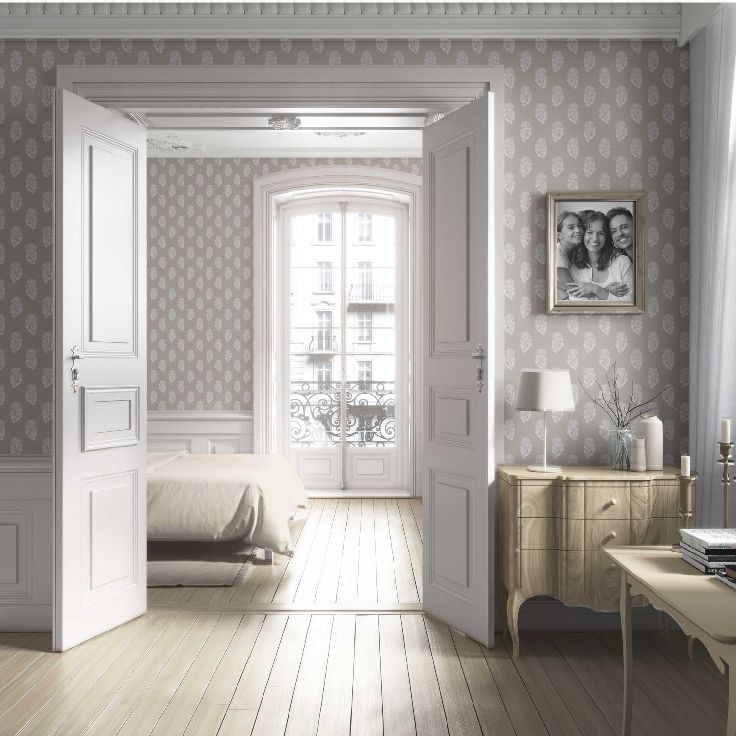 Neutral Botanical/ Floral Block Print Living Room Wallpaper (Gray/ White)