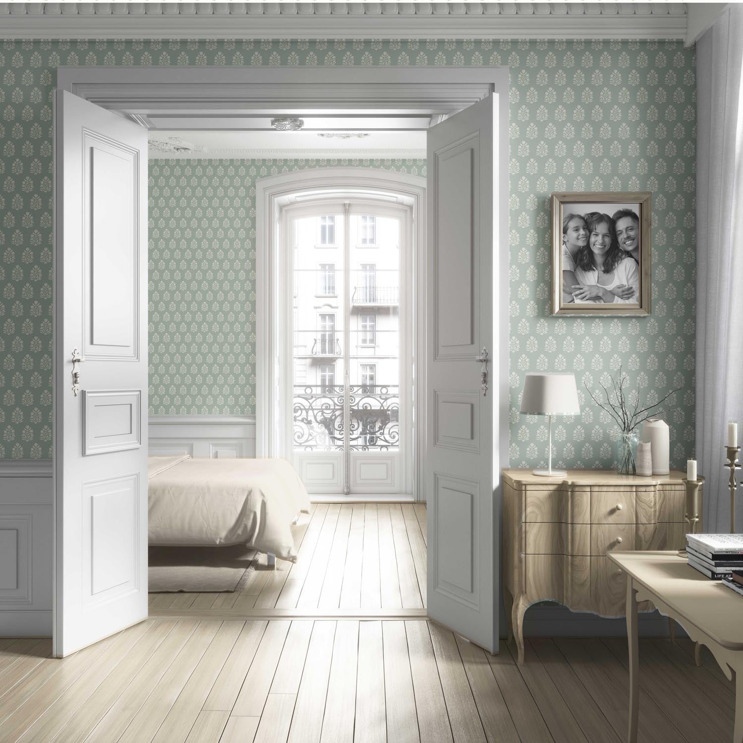 Vintage-Inspired Botanical Floral Block Print Living Room Wallpaper (Duck Egg Blue/ Cream)