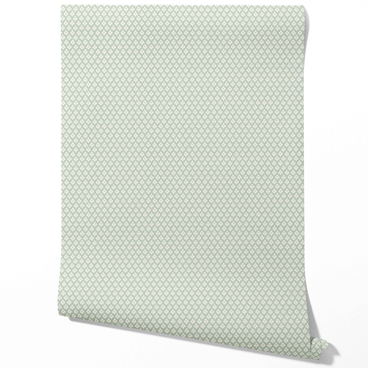 Small Geometric Ikat-Style Floral Block Print Kitchen Wallpaper Sample (Duck Egg Blue/ White)