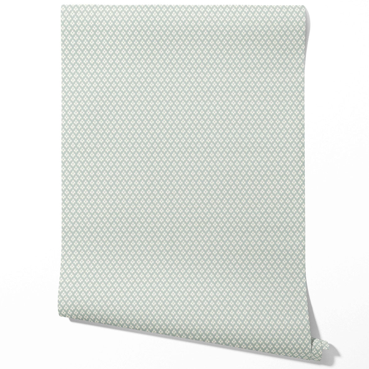 Small Geometric Ikat-Style Floral Block Print Kitchen Wallpaper (Duck Egg Blue/ White)