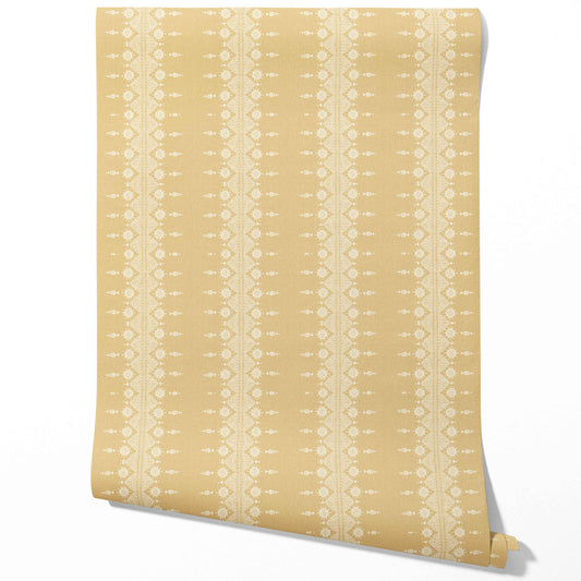 Floral Striped Traditional Wallpaper (Yellow/ Off-White)