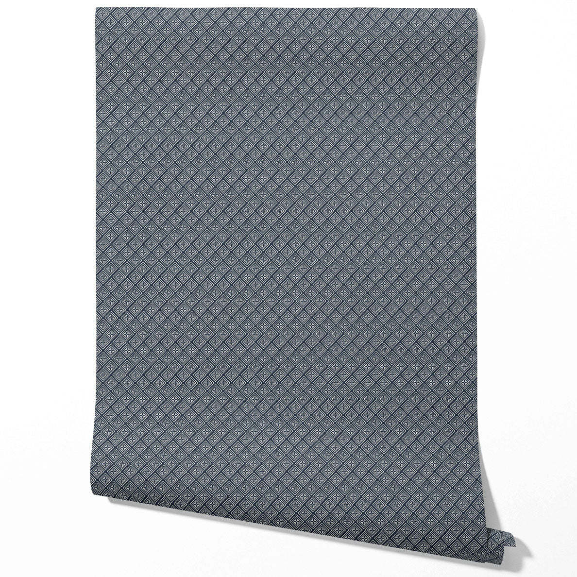 Small Diamond Lattice/ Textured Check Kitchen Wallpaper Sample (Midnight Blue/ White)