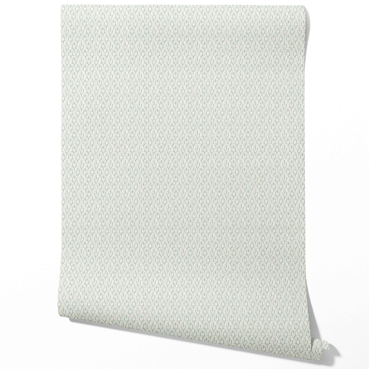 Geometric Scallops Floral Bathroom Wallpaper (Duck Egg Blue/ White)