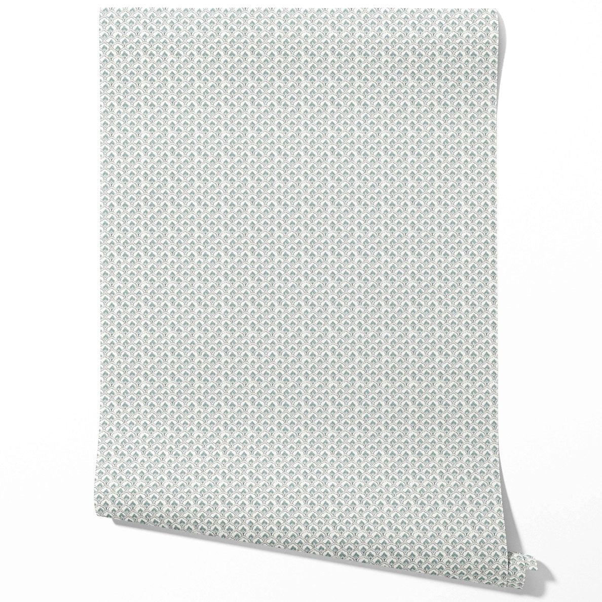 Small-Scale Floral Lattice Kitchen Wallpaper Sample (Blue-Green/ White)