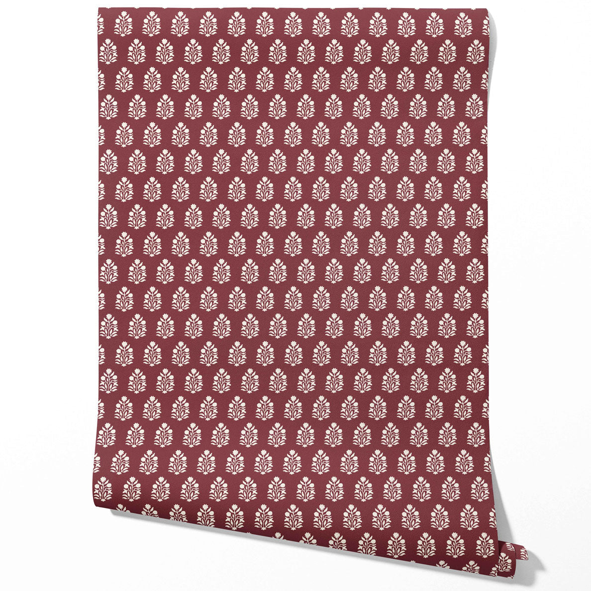 Vintage-Inspired Botanical Floral Block Print Traditional Wallpaper Sample (Red/ White)