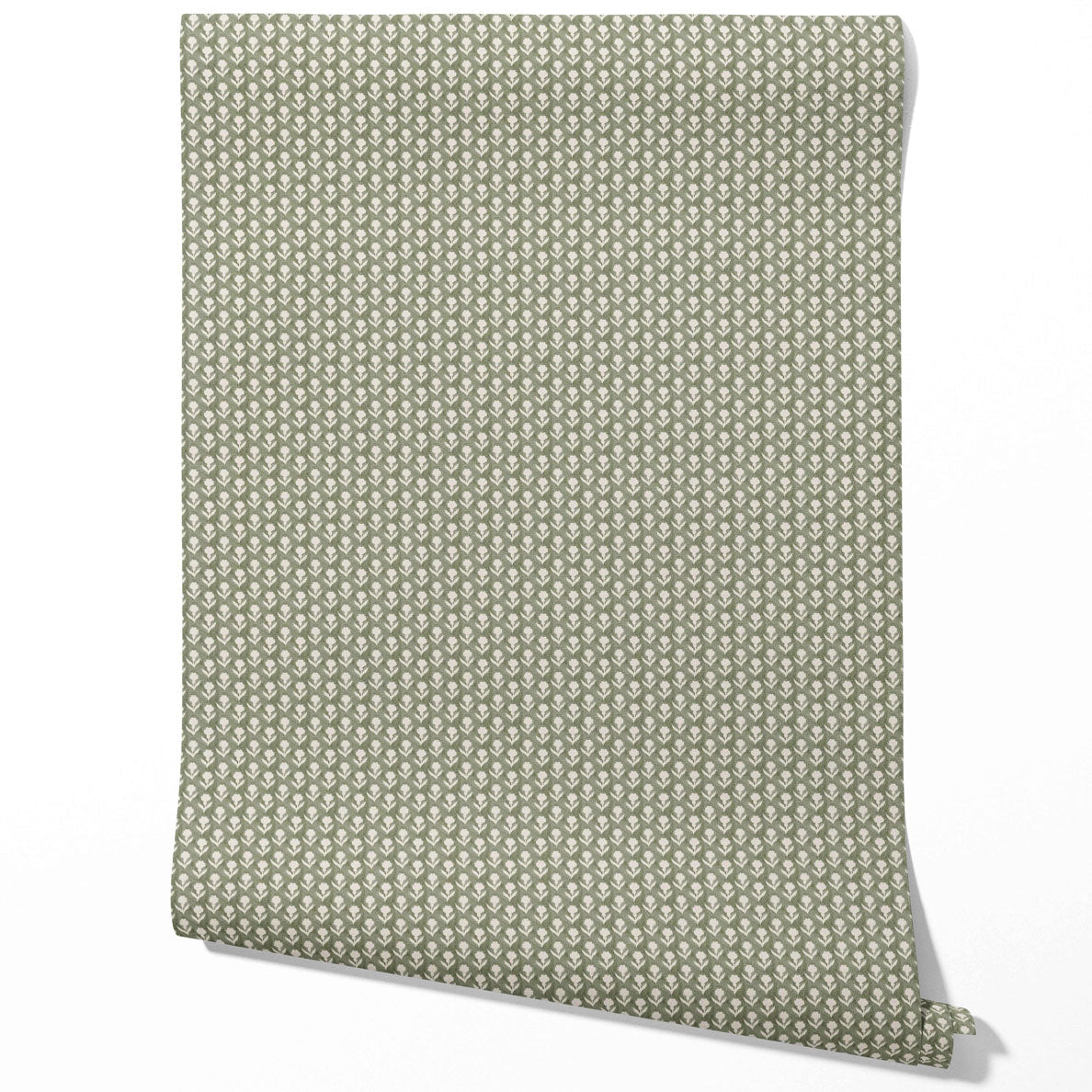 Small Floral Block Print Kitchen Wallpaper Sample (Green/ White)