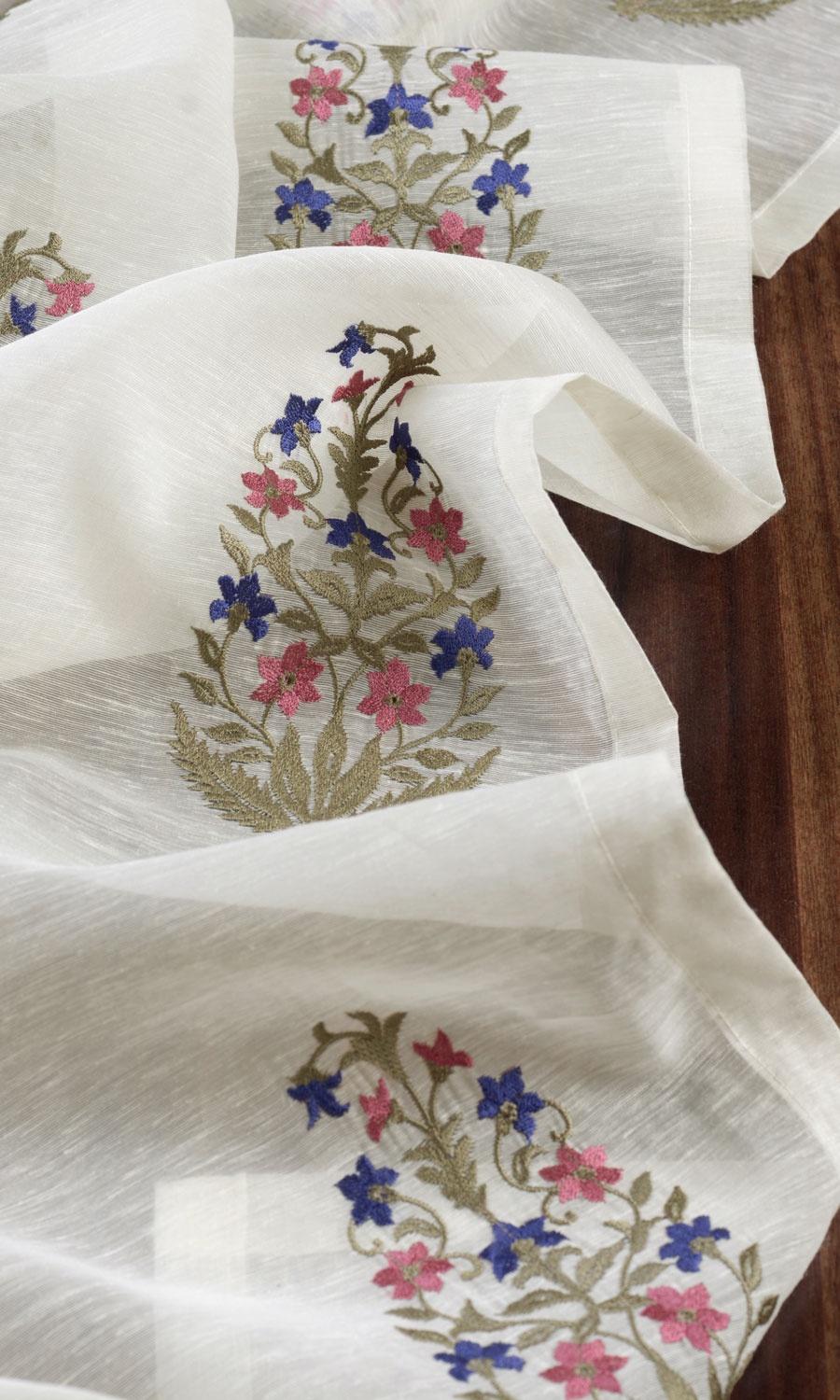 Sheer Floral Paisley Fabric Material By the Yard (Cream/ Pink/ Blue)