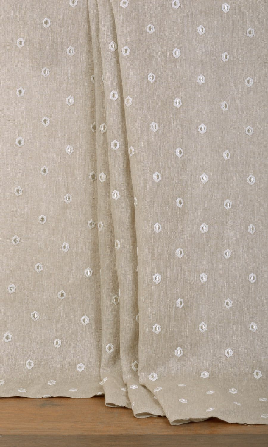 Sheer Embroidered Linen Window Treatments Fabric Sample (Beige)