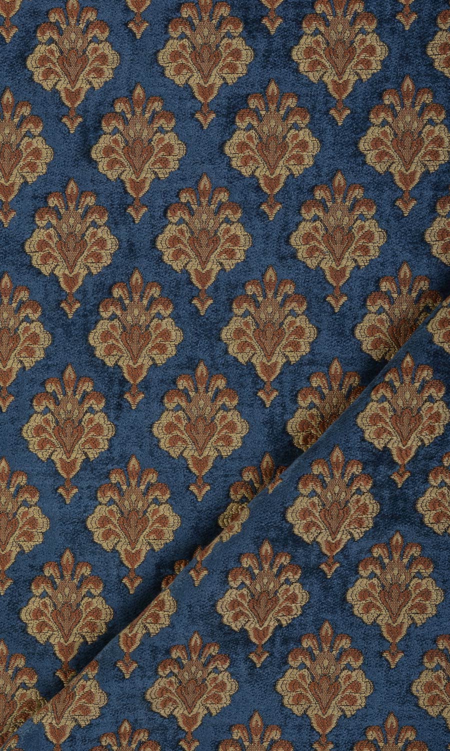 Velvet Window Treatments Fabric By the Yard (Navy Blue and Gold)