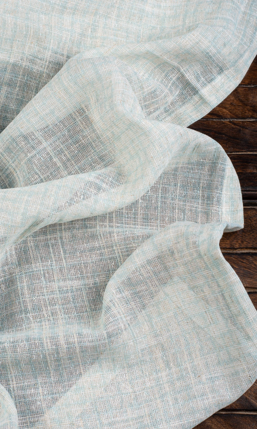 Sheer Linen Checked Fabric Material By the Yard (Light Blue)