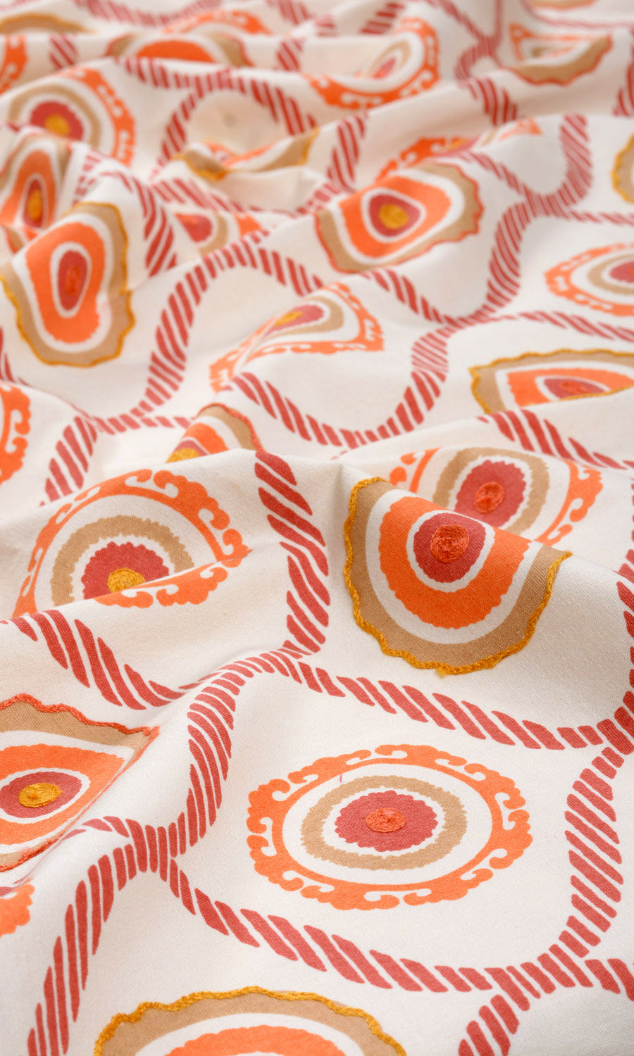 Printed Cotton Free Fabric Material Sample (Red/ Orange/ White)
