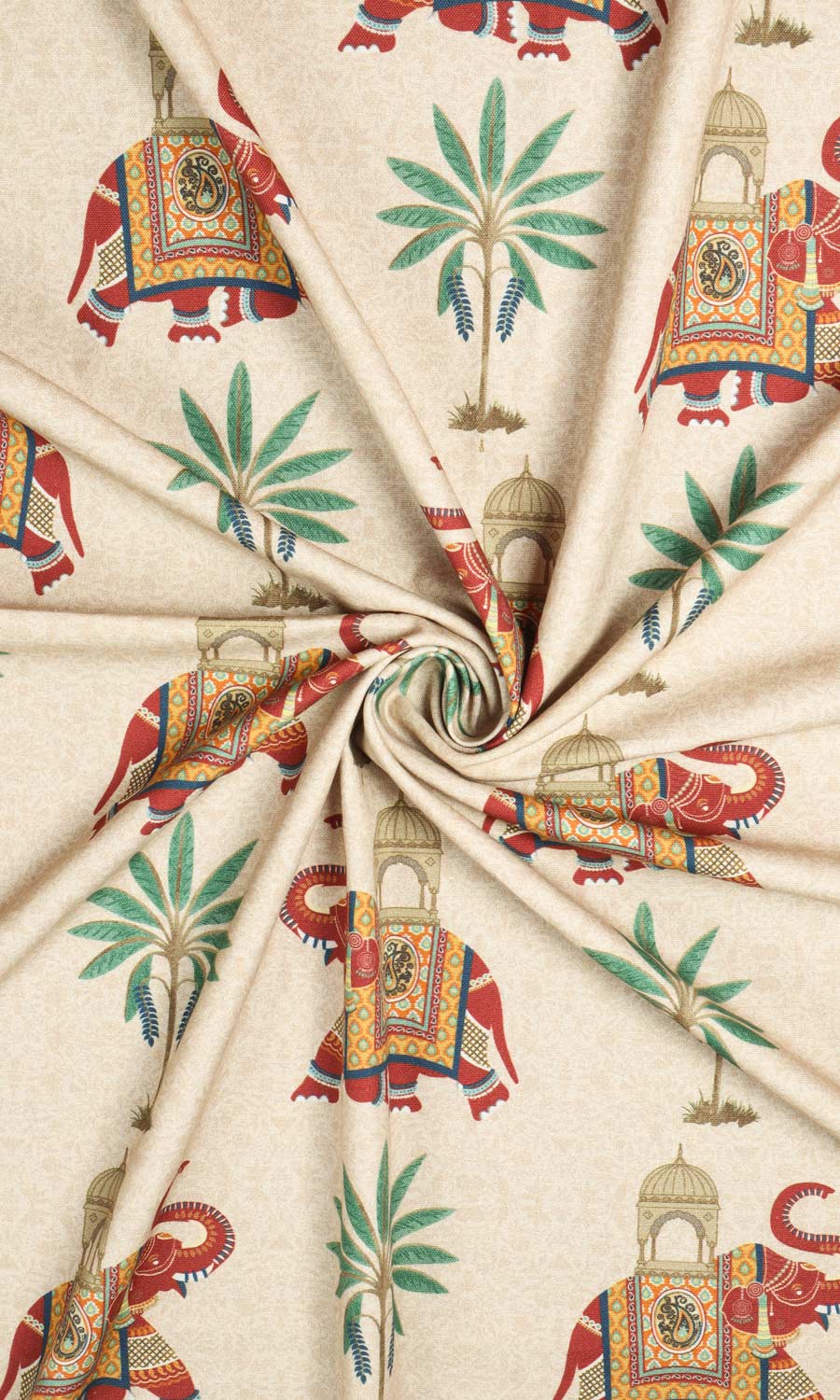 Elephant Print Cotton Window Treatments Fabric Sample (Ivory/ Red/ Green)