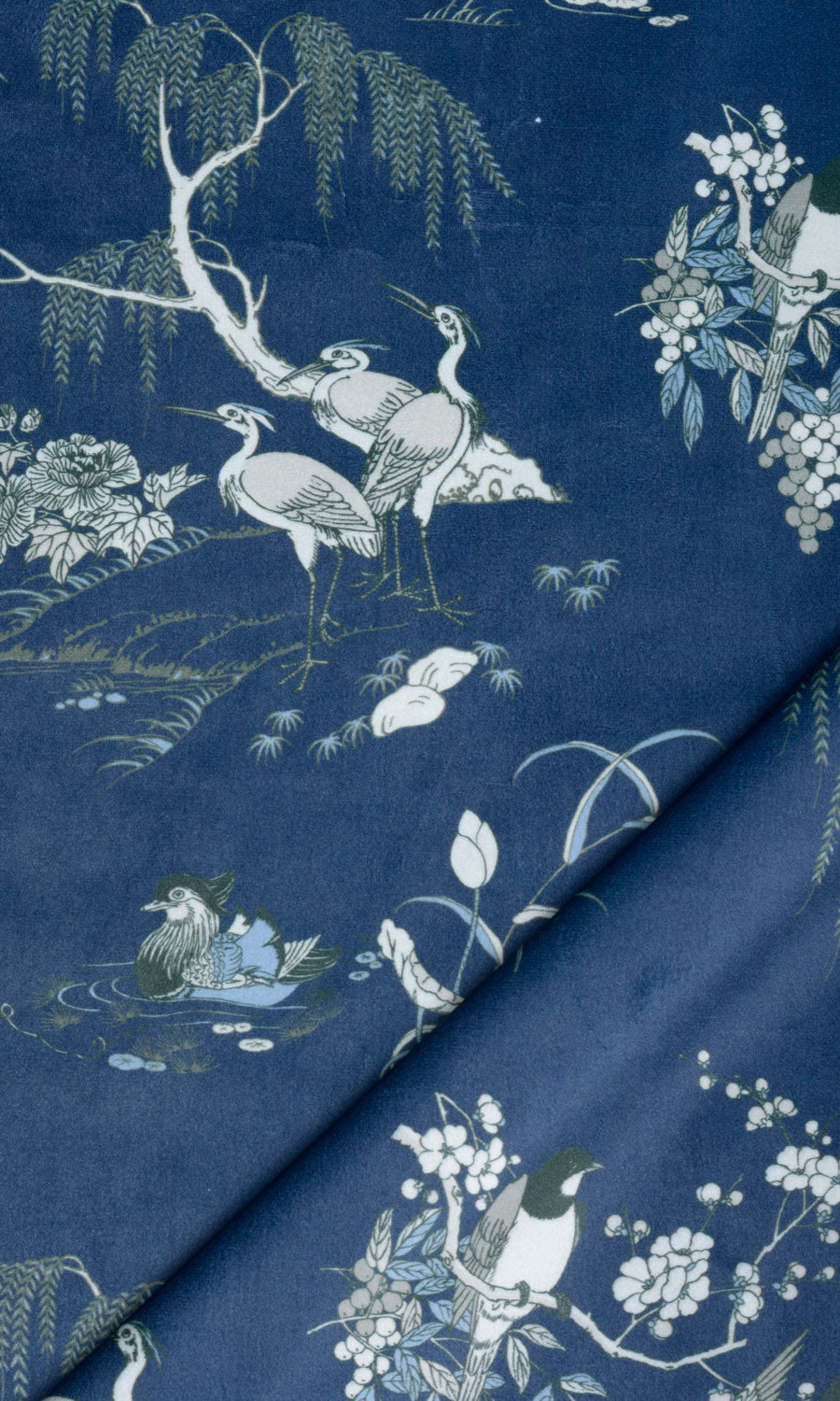 Chinoiserie Toile Velvet Home Textile Fabric Material By the Yard (Navy Blue)