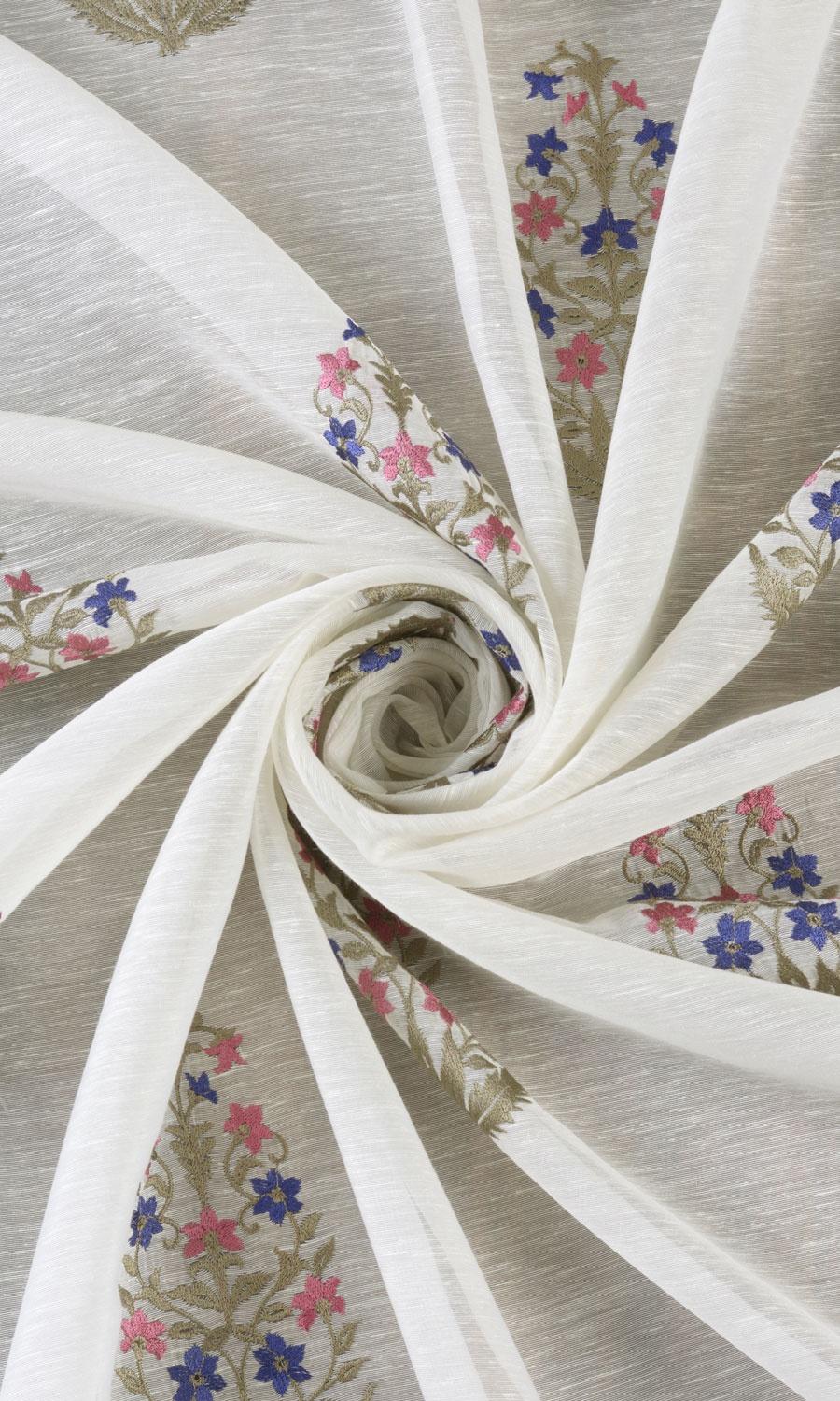Sheer Floral Paisley Home Textile Fabric Material By the Yard (Cream/ Pink/ Blue)