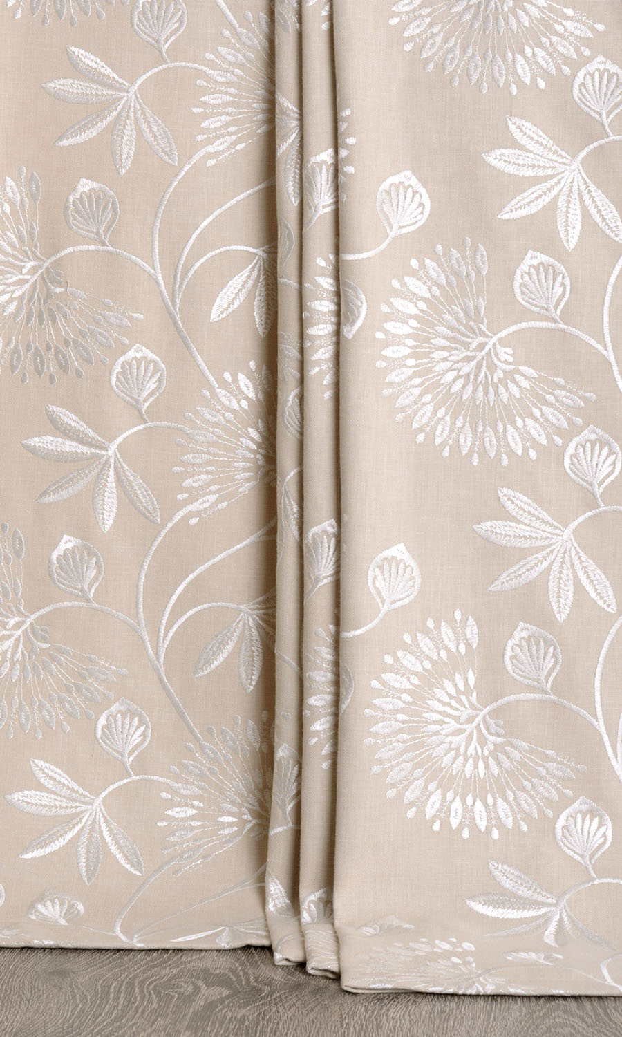 Floral Embroidery Window Treatments Fabric By the Yard (Beige/ White)