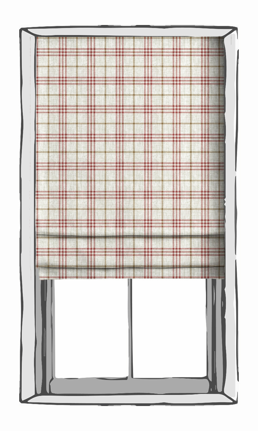 Modern Check Window Treatments Fabric By the Yard (Linen White/ Red)