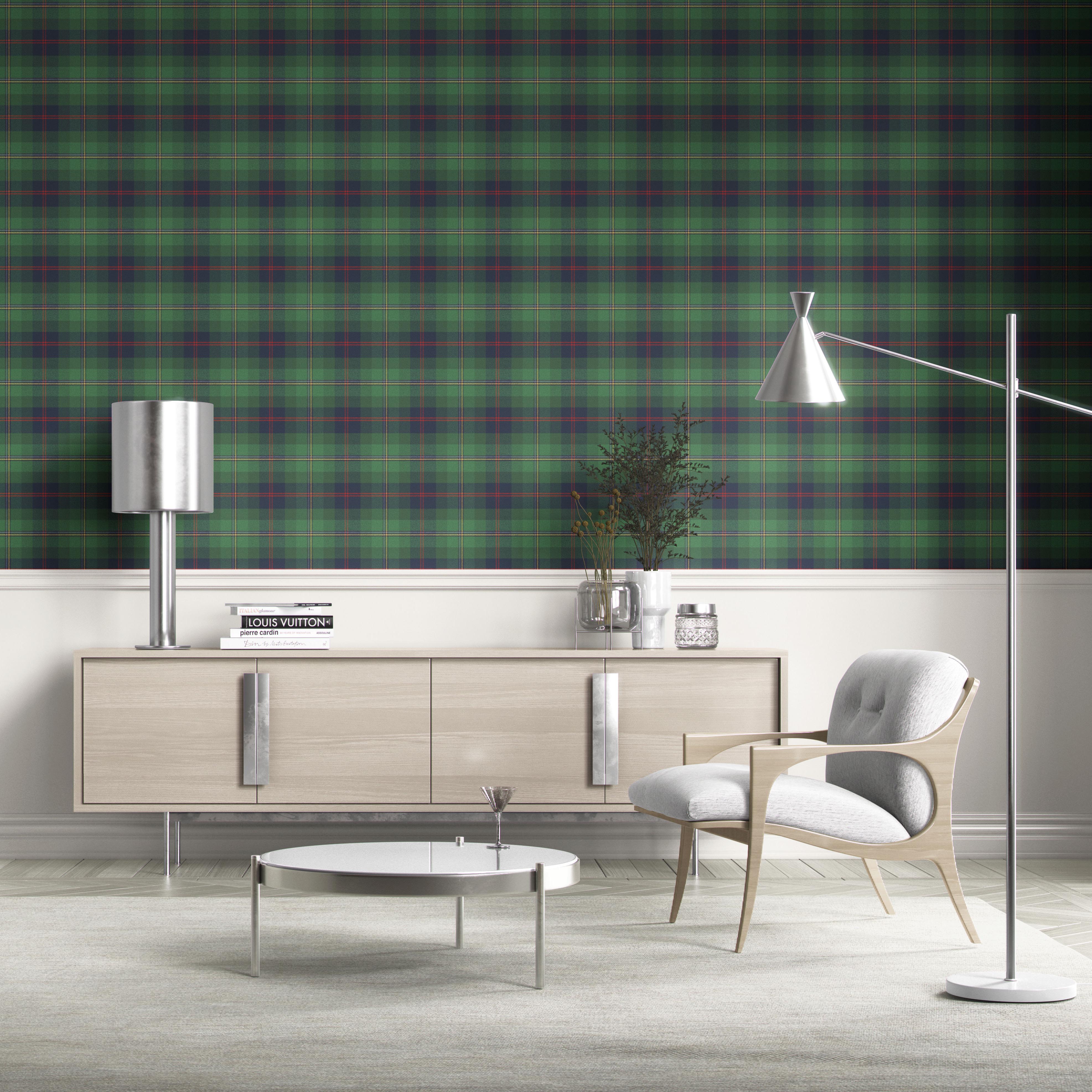 Geometric Plaid Checkered Kitchen Wallpaper (Green/ Navy Blue/ Red/ Yellow)