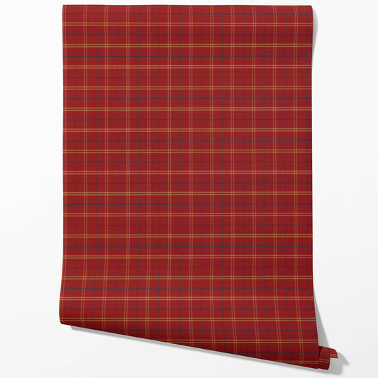 Geometric Plaid Checkered Traditional Wallpaper Sample (Red/ Yellow/ Blue)