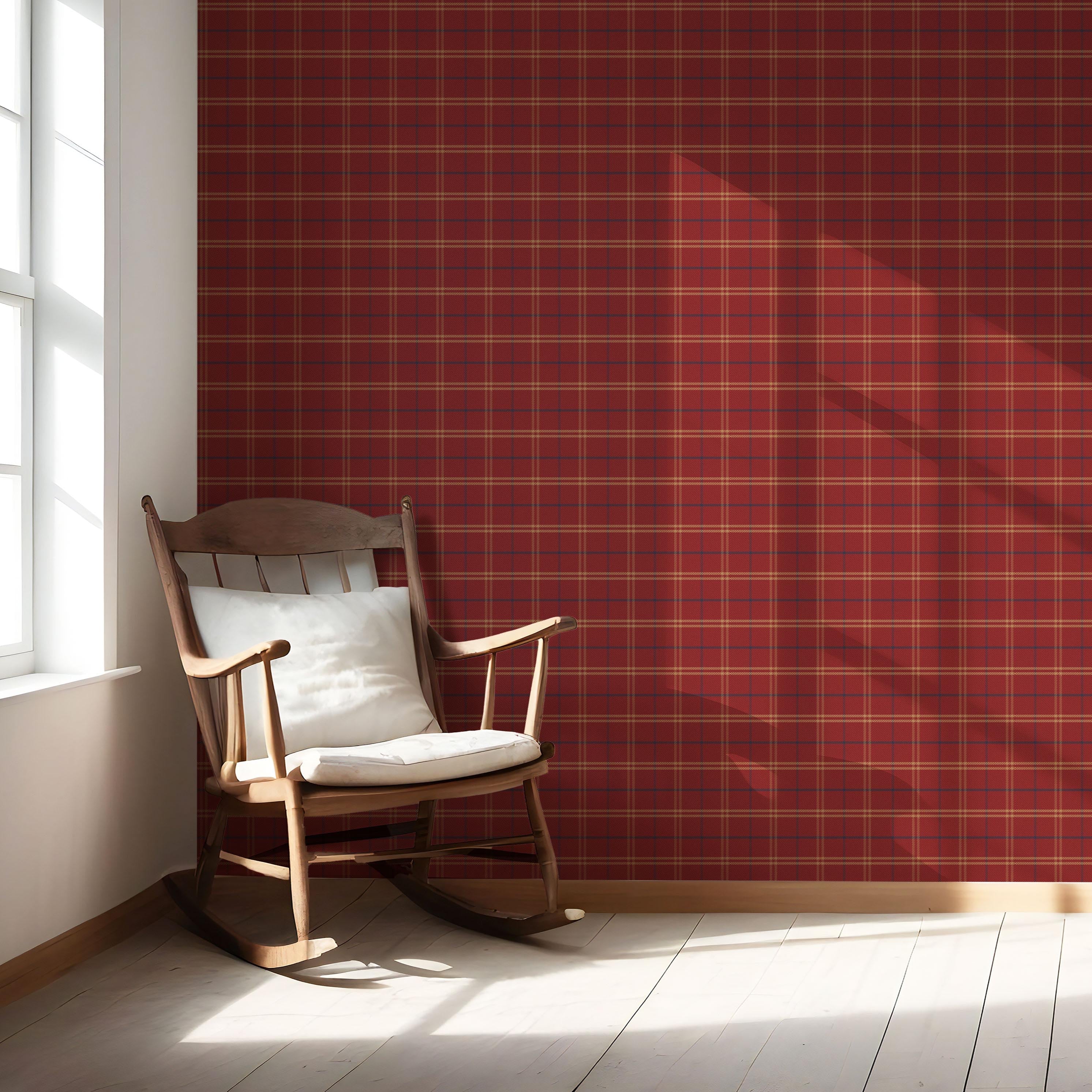 Geometric Plaid Checkered Nursery Wallpaper Sample (Red/ Yellow/ Blue)