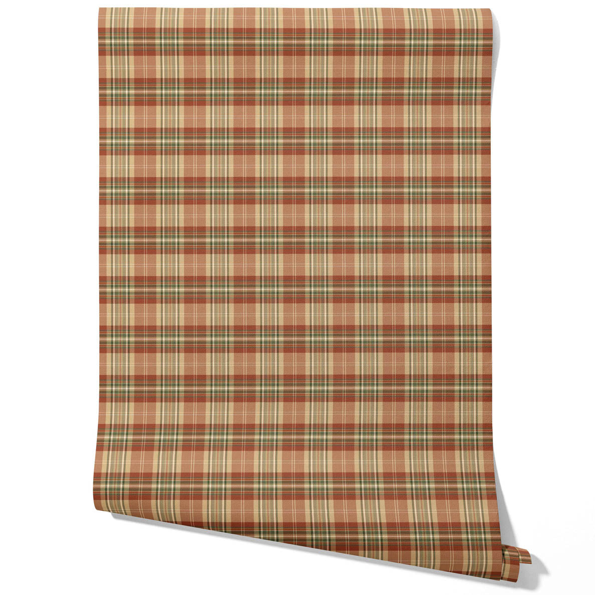 Geometric Plaid Checkered Traditional Wallpaper Sample (Red/ Brown/ Beige/ Green)