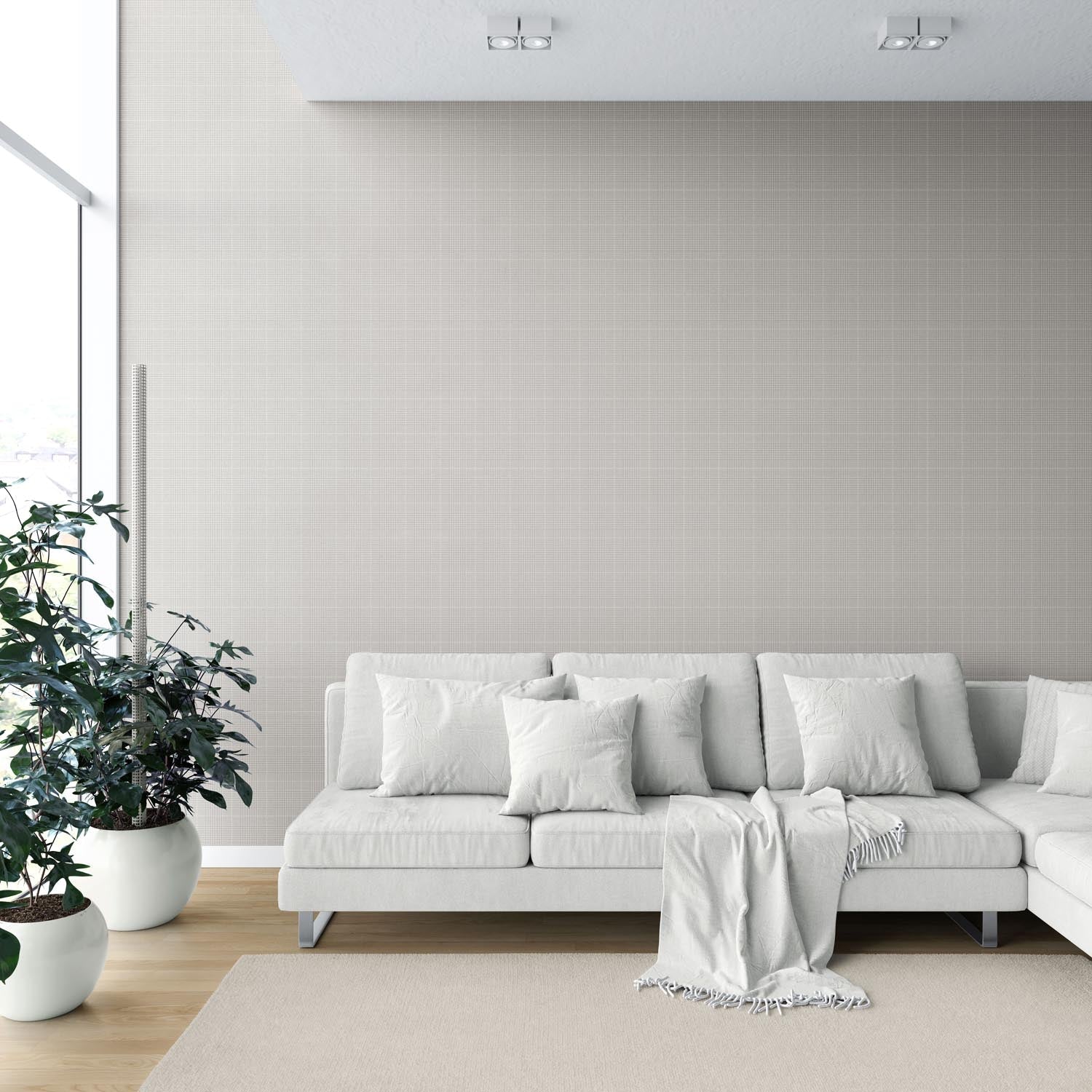 Plain/ Textured Check Shower Toilet Wallpaper Sample (Gray/ Greige/ Soft Taupe)