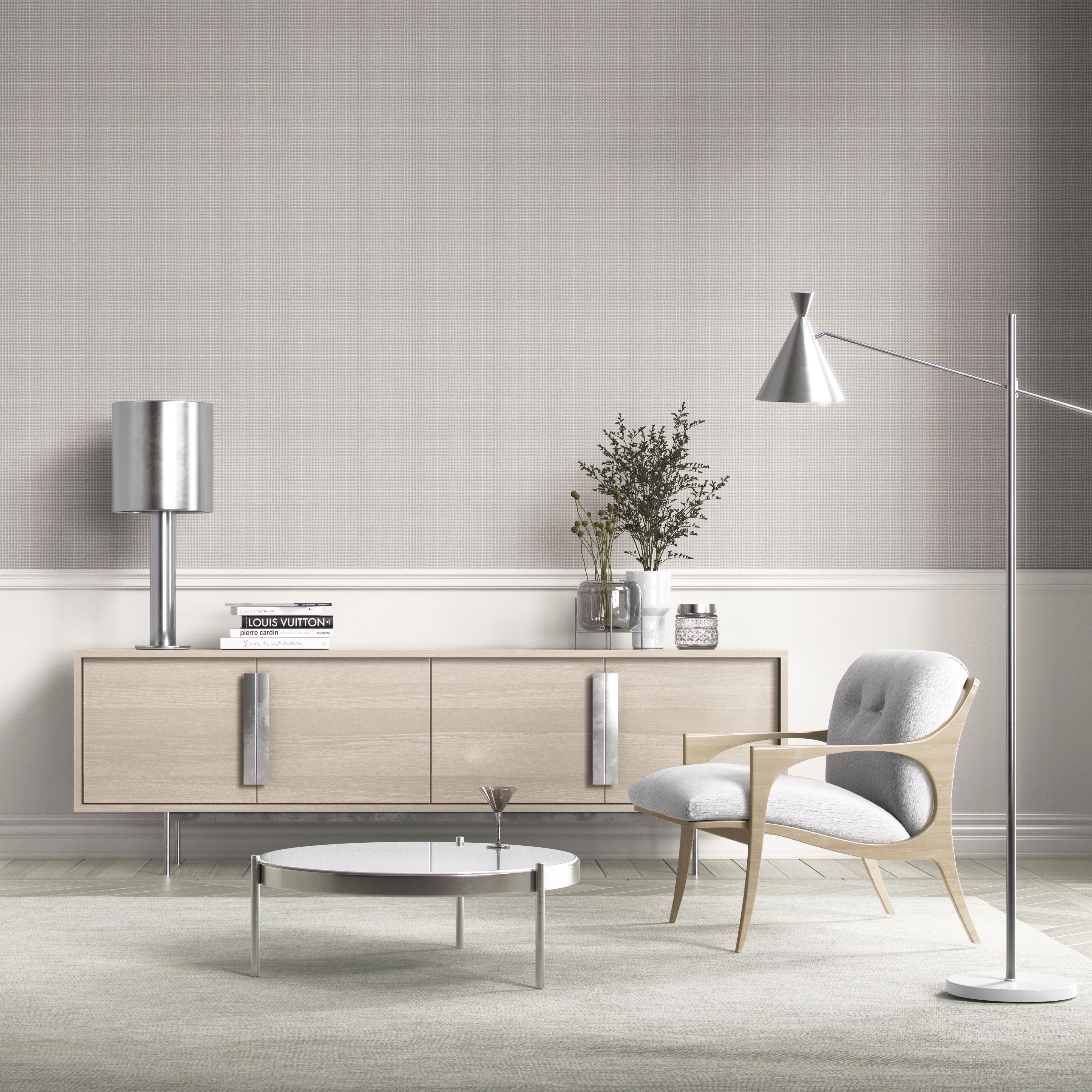 Plain/ Textured Check Kitchen Wallpaper (Gray/ Greige/ Soft Taupe)