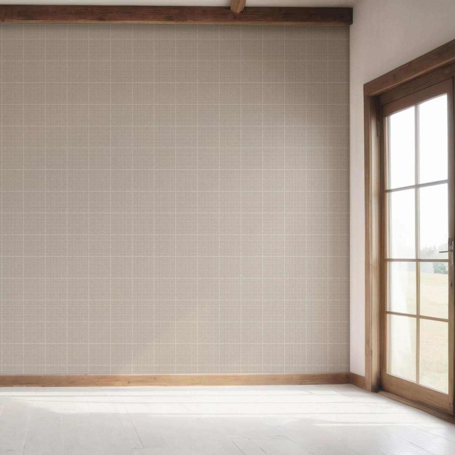 Neutral Plain/ Textured Check Bedroom Wallpaper Sample (Soft Taupe/ Gray)