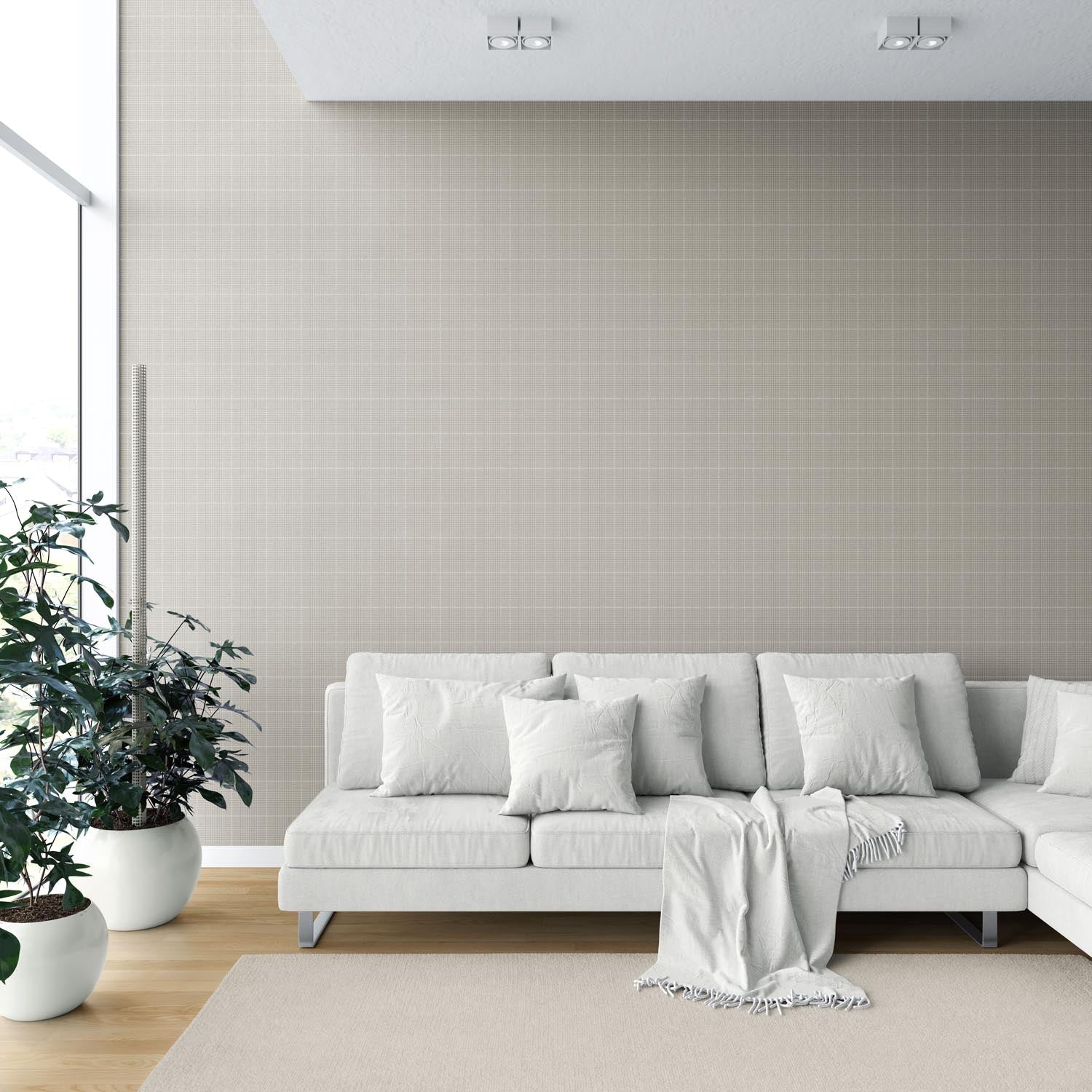Neutral Plain/ Textured Check Shower Toilet Wallpaper Sample (Soft Taupe/ Gray)